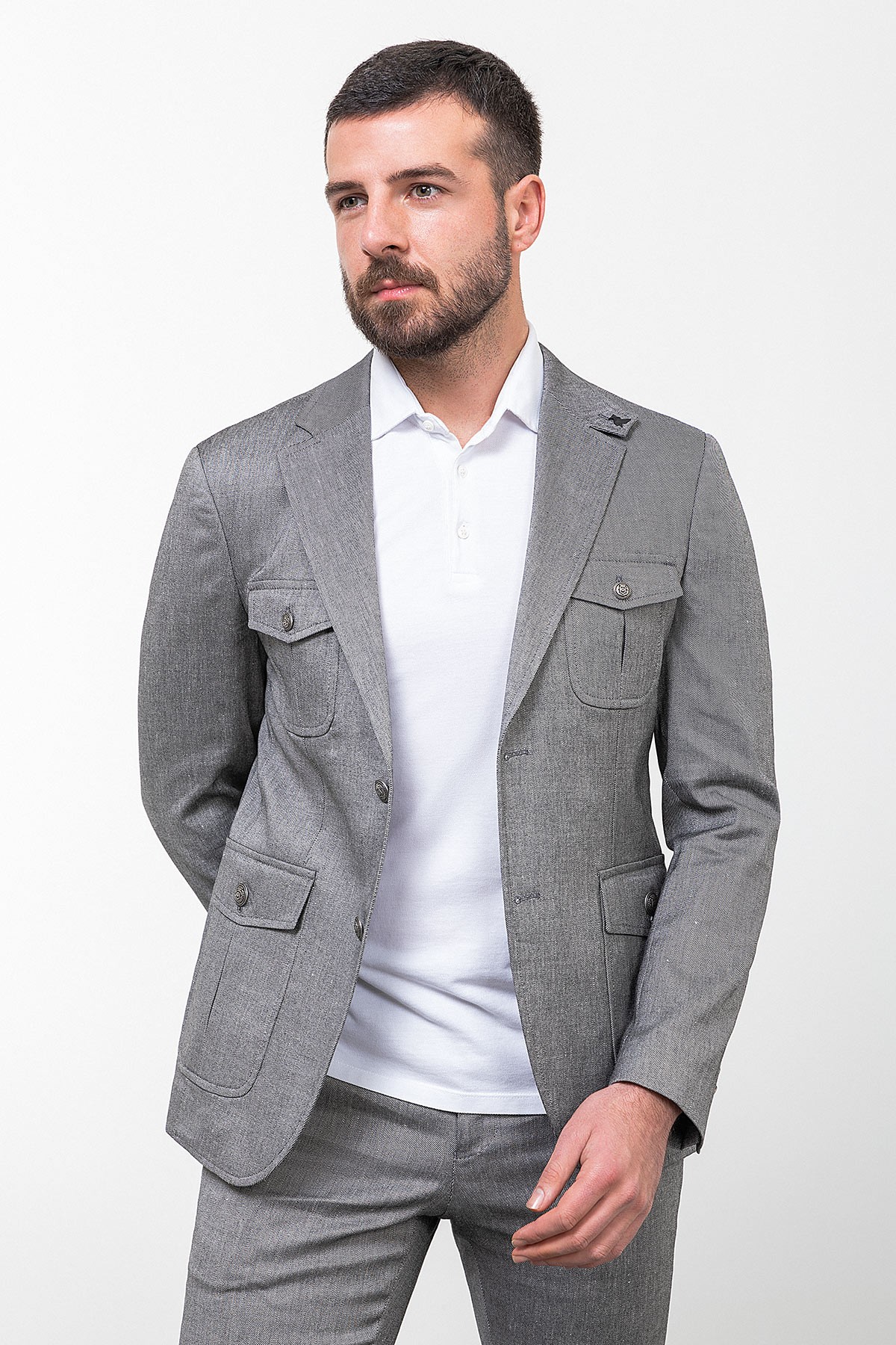 Kırçıllı Slim Fit Torba Cep Mono Yaka Keten Erkek Takım Elbise