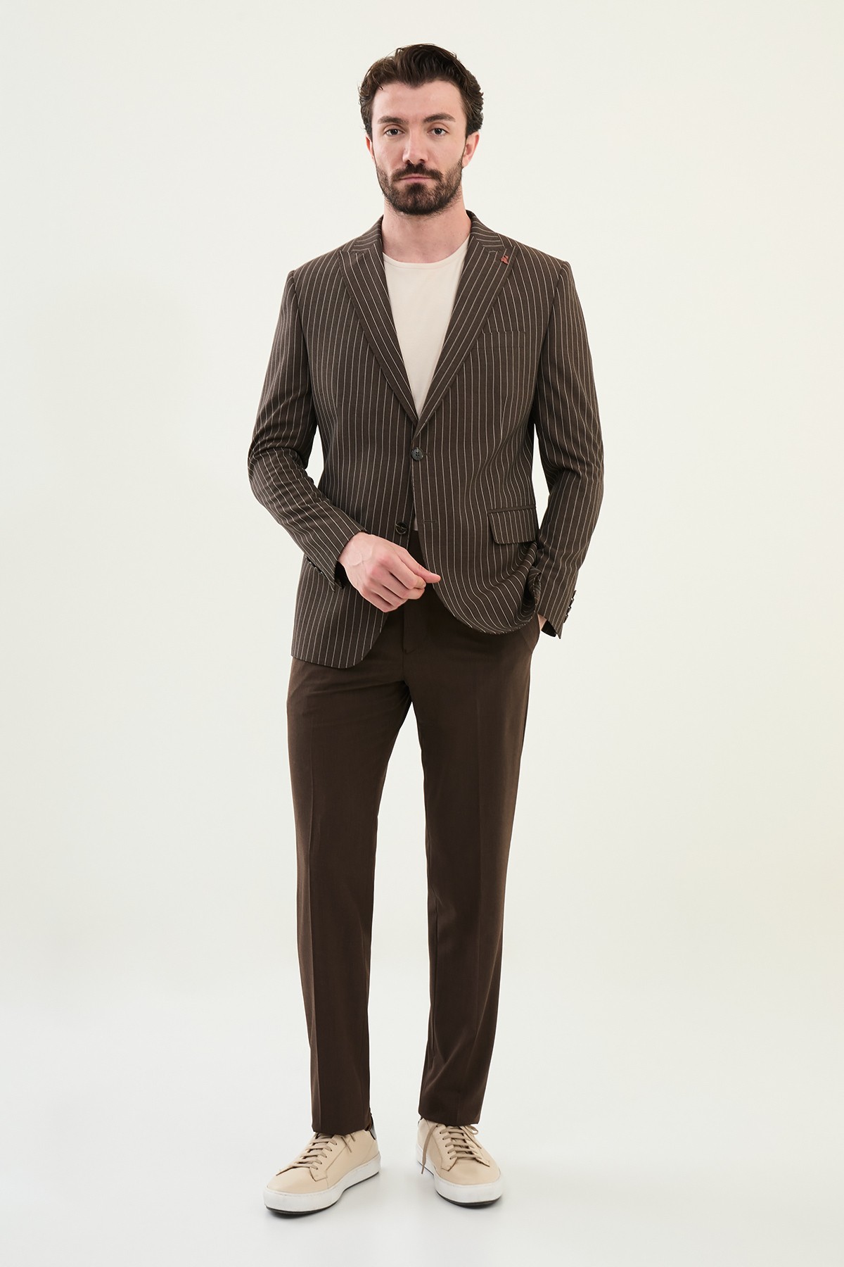 Çizgili Slim Fit Geniş Yaka Erkek Ceket