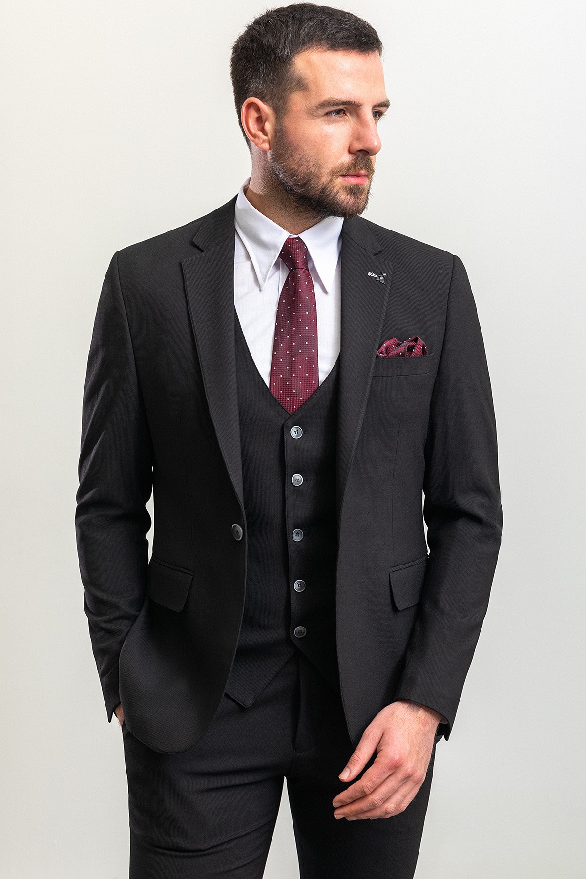Çizgili Slim Fit Mono Yaka Erkek Takım Elbise