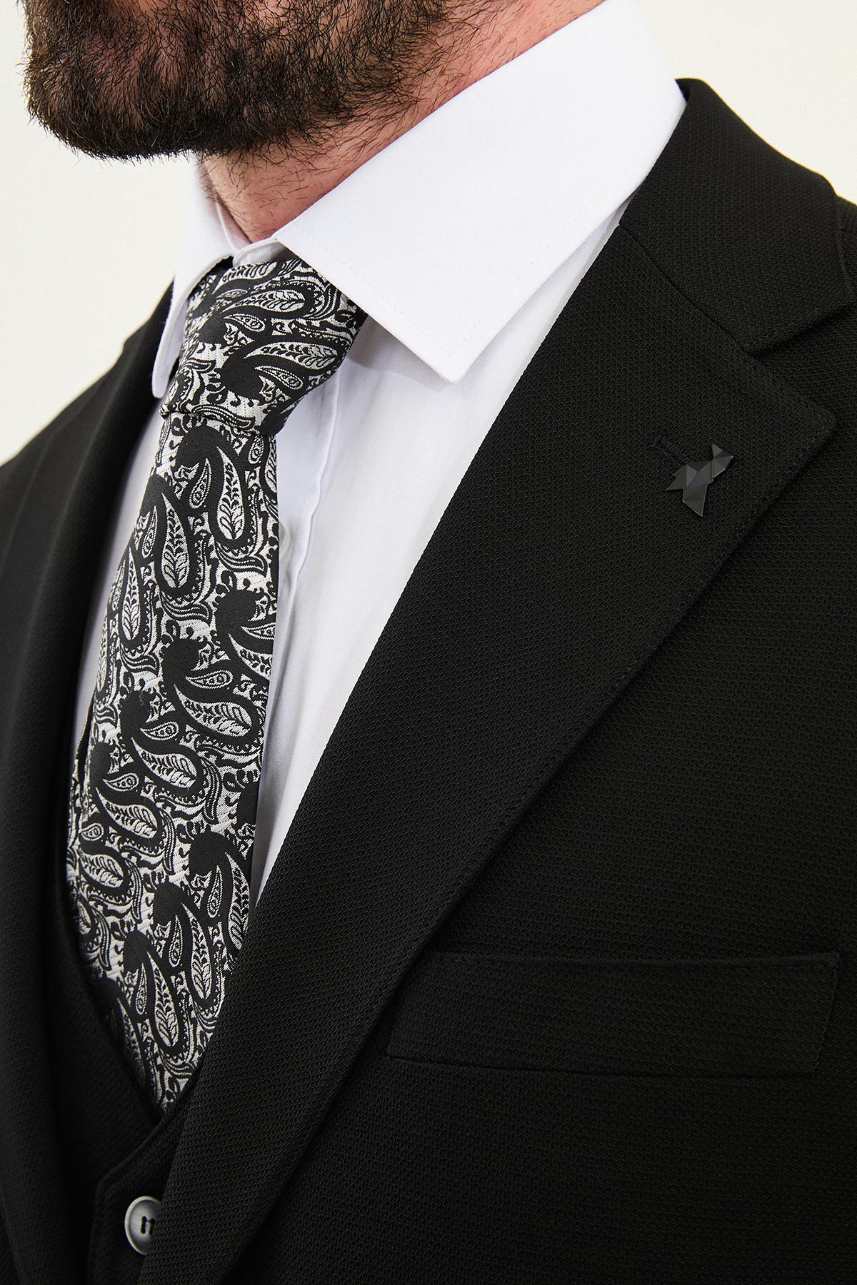 Dokulu Slim Fit Mono Yaka Erkek Takım Elbise