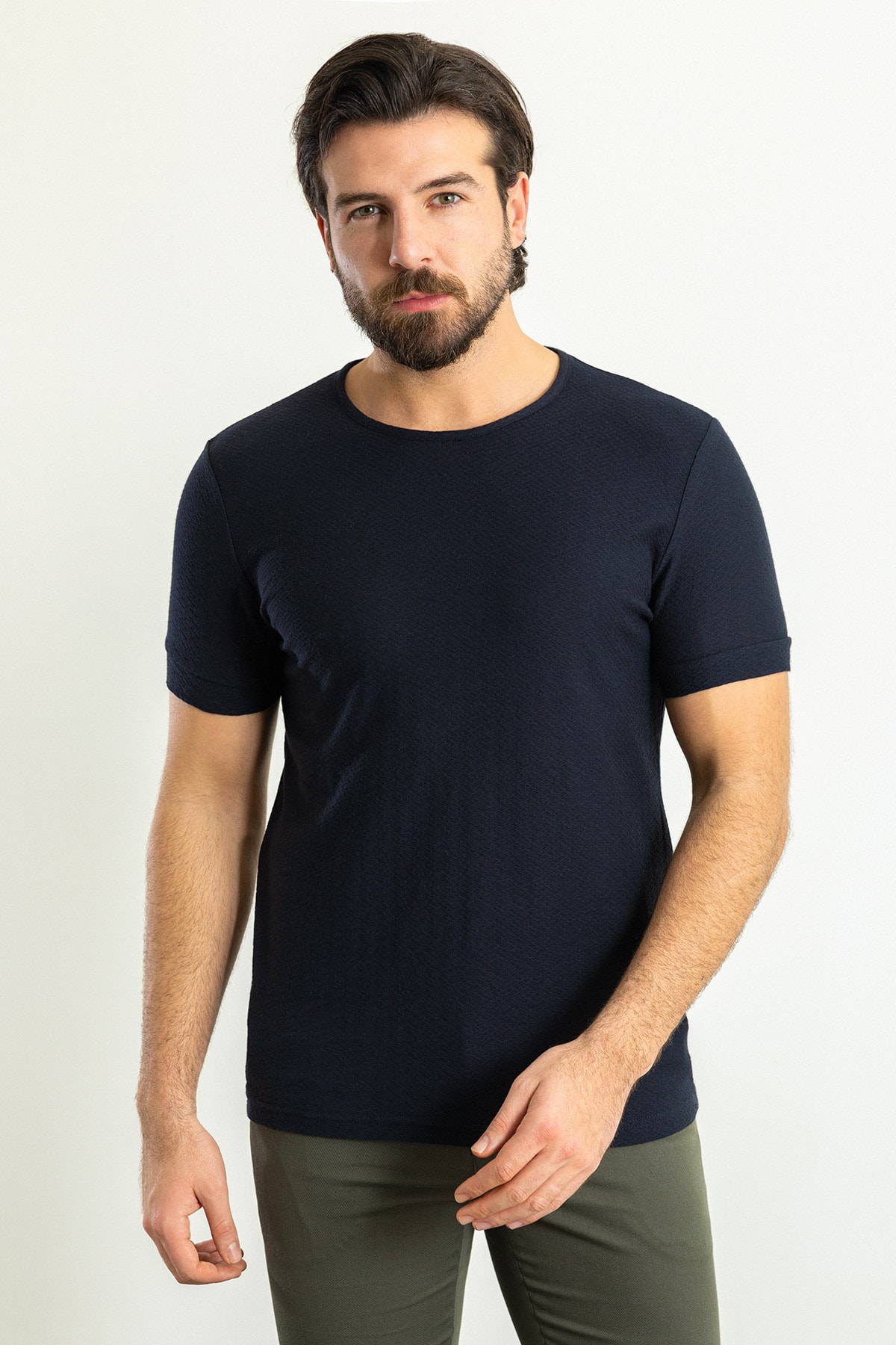 Desenli Slim Fit Bisiklet Yaka Erkek T-Shirt