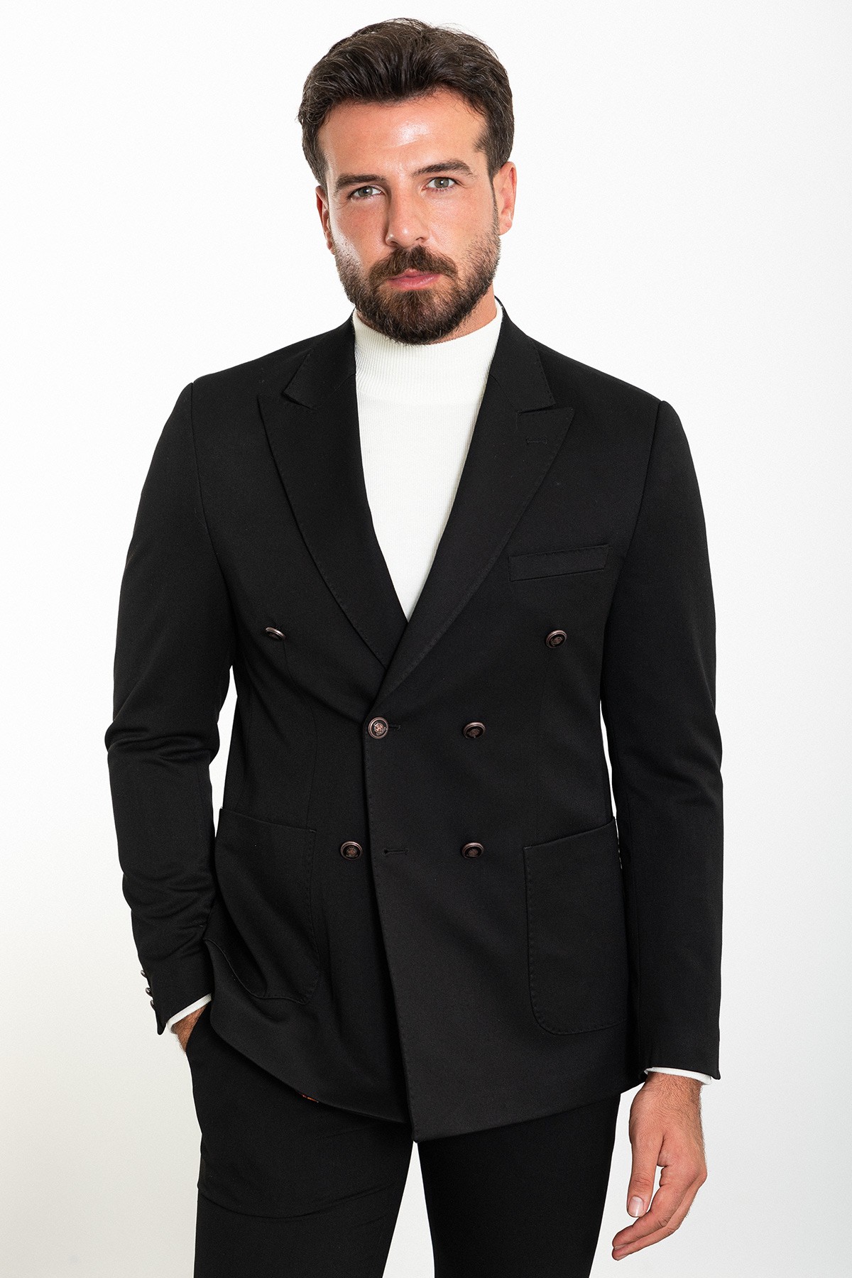 Düz Slim Fit Mono Yaka Kruvaze Erkek Ceket