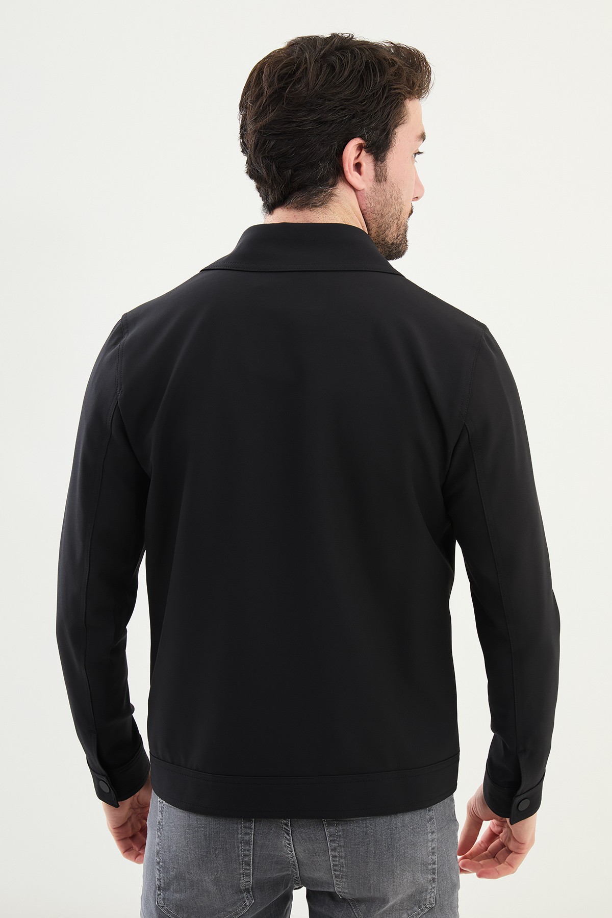 Düz Slim Fit Gömlek Yaka Erkek Mont