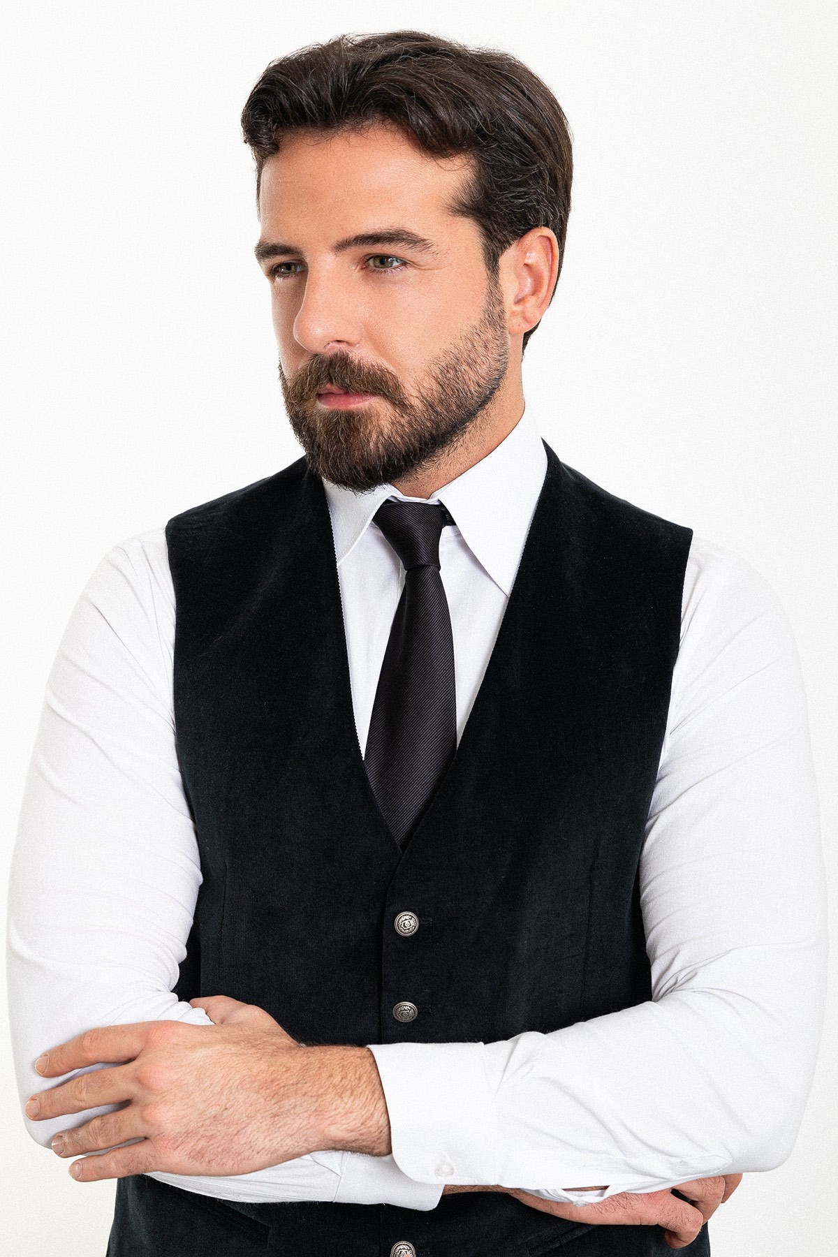 Düz Slim Fit Metal Düğmeli Klasik Kadife Erkek Yelek