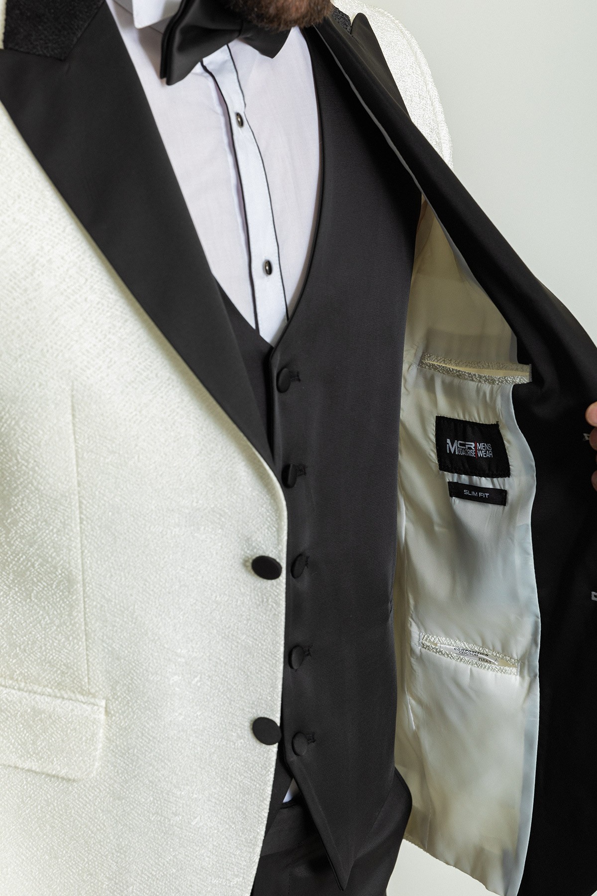 Desenli Slim Fit Geniş Yaka Saten Erkek Damatlık