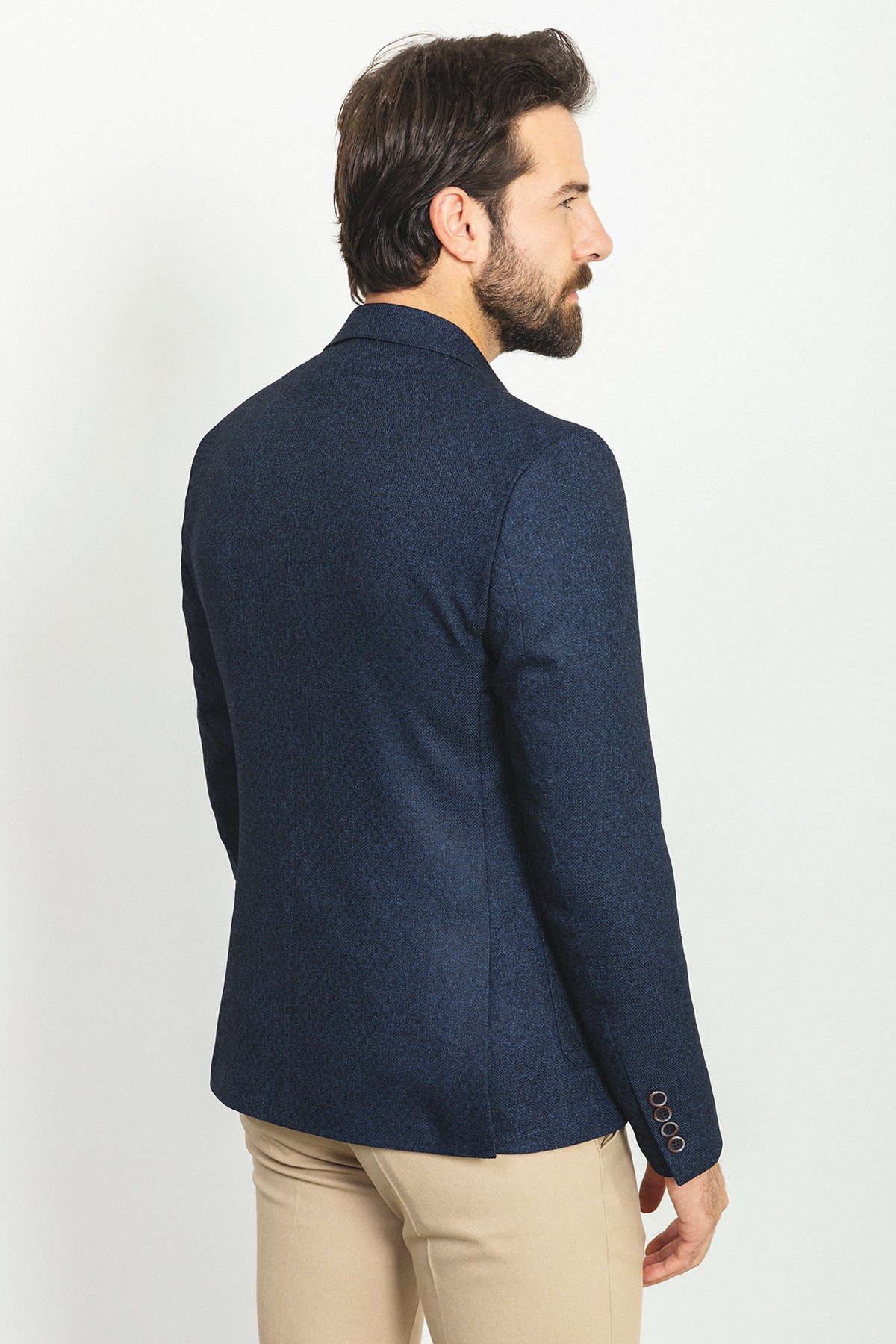 Desenli Torba Cep Slim Fit Yün Erkek Ceket