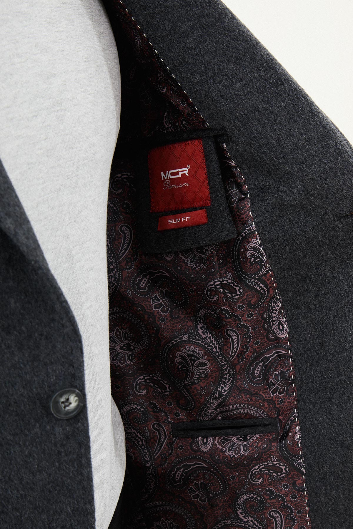 Düz Slim Fit Torba Cepli Mendil Detaylı Yün Erkek Ceket