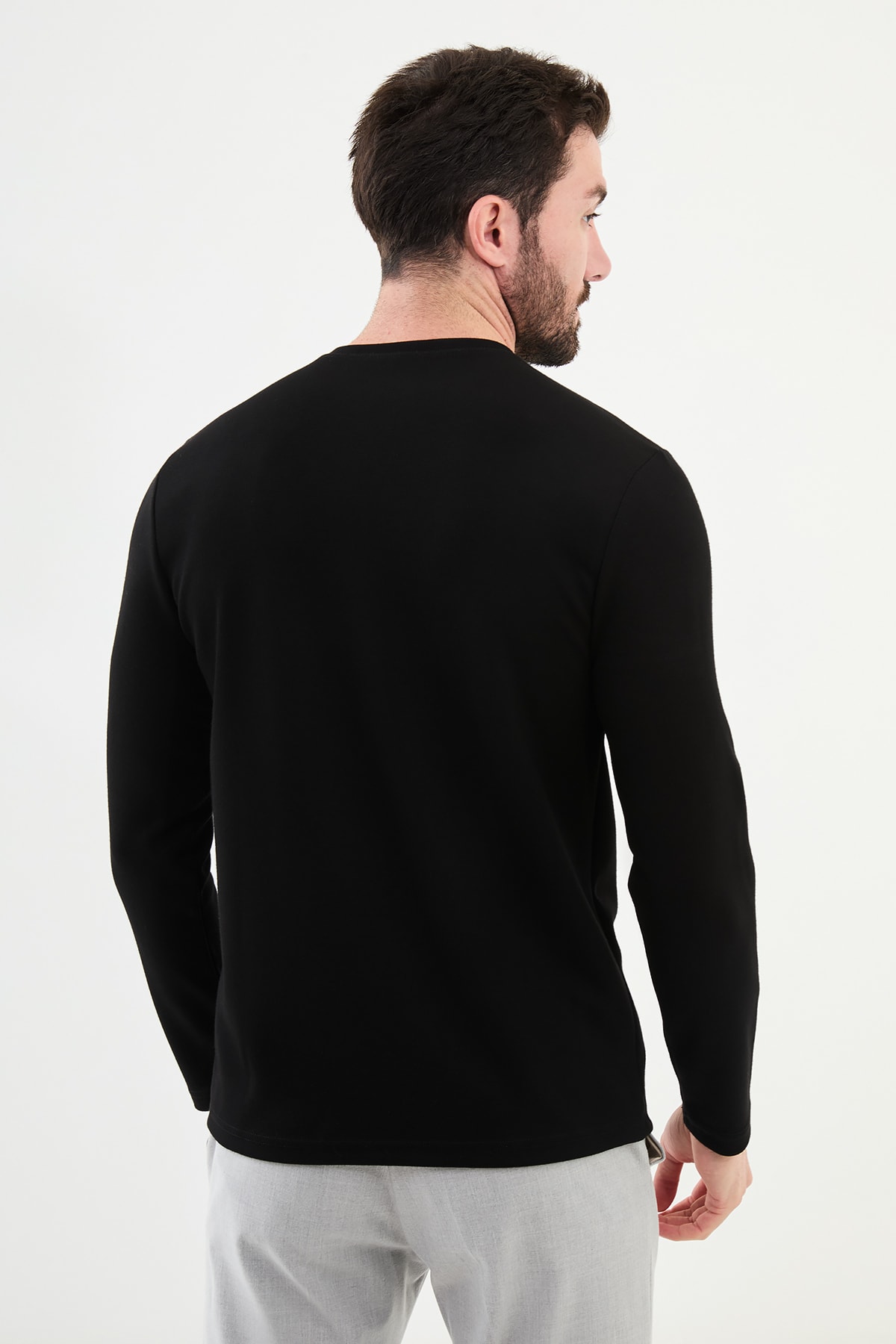Desenli Slim Fit Bisiklet Yaka Uzun Kollu Erkek T-Shirt