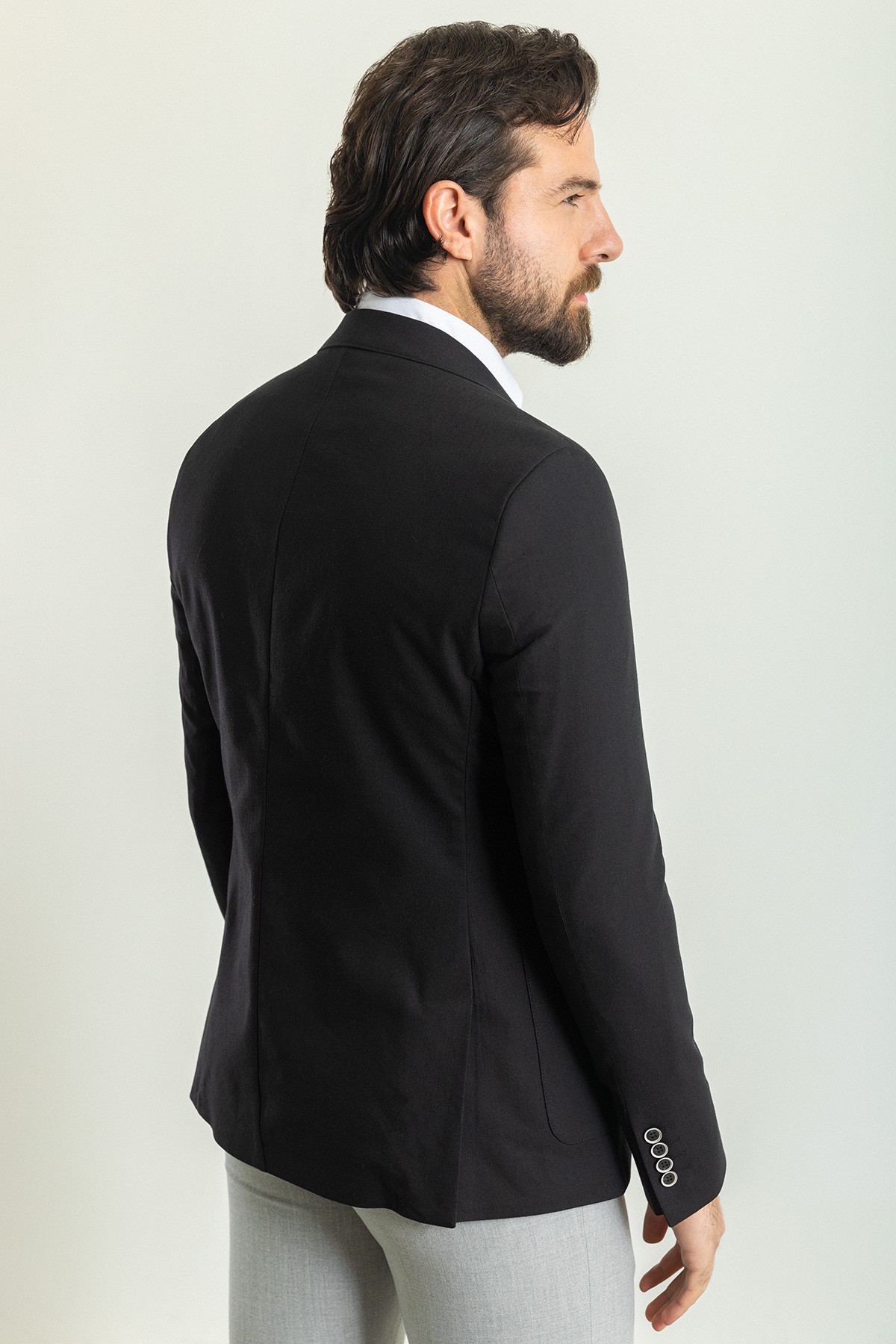 Desenli Slim Fit Torba Cep Mono Yaka Keten Erkek Ceket