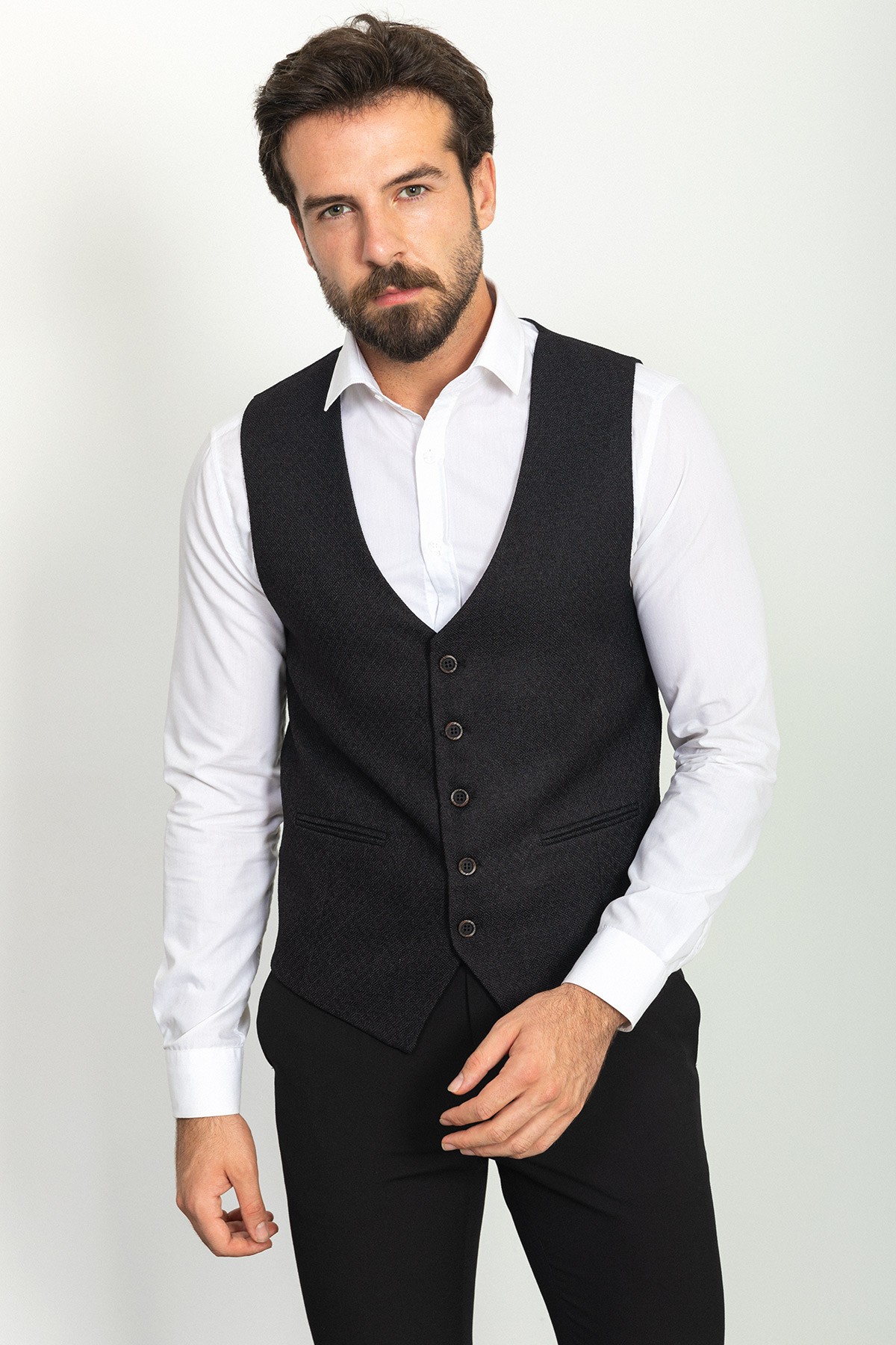 Desenli Slim Fit Klasik Yün Erkek Yelek