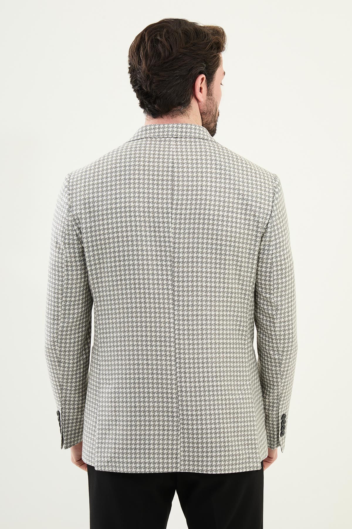 Kazayagı Desenli Slim Fit Torba Cep %100 Keten Erkek Ceket
