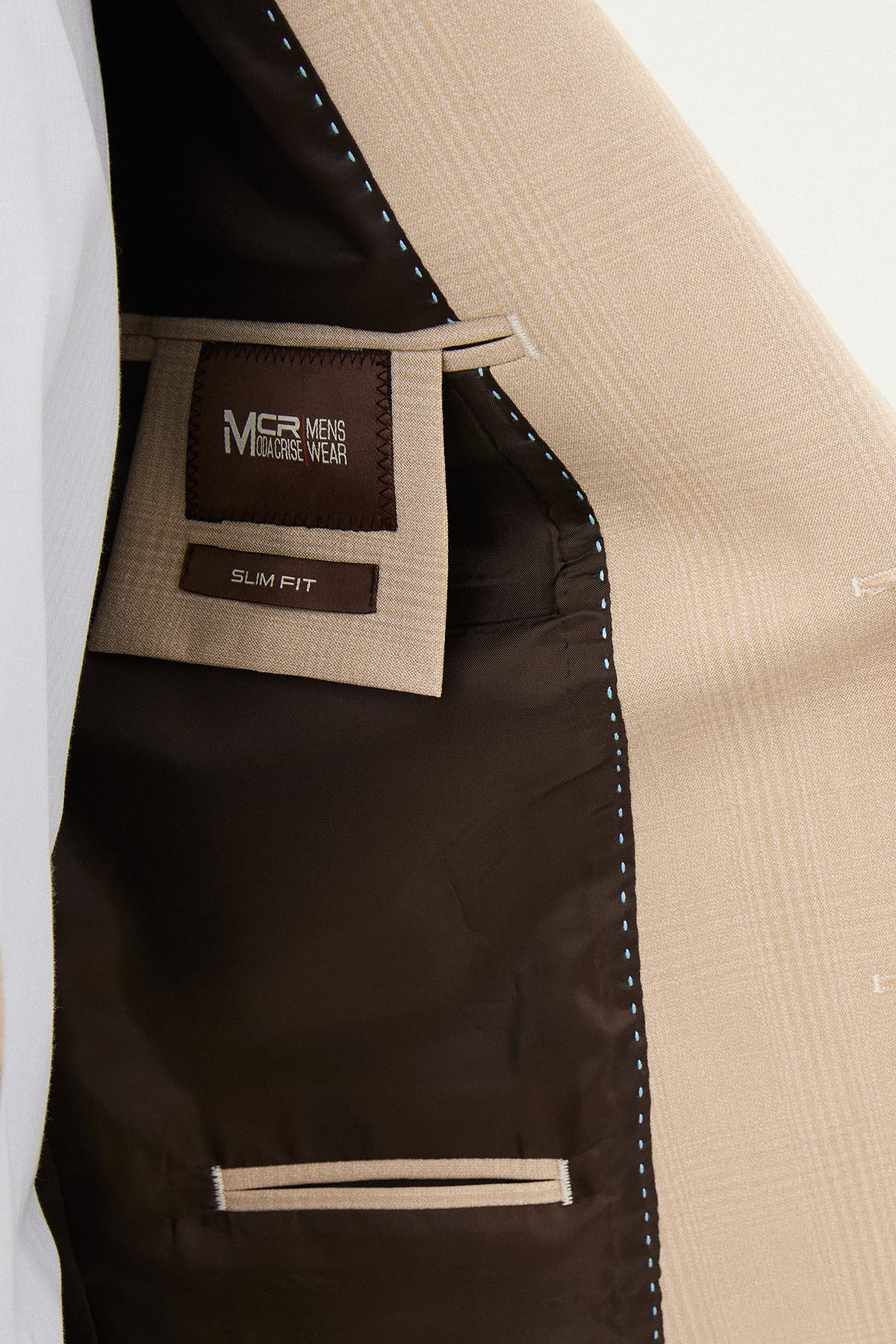 Ekoseli Slim Fit Mono Yaka Erkek Ceket