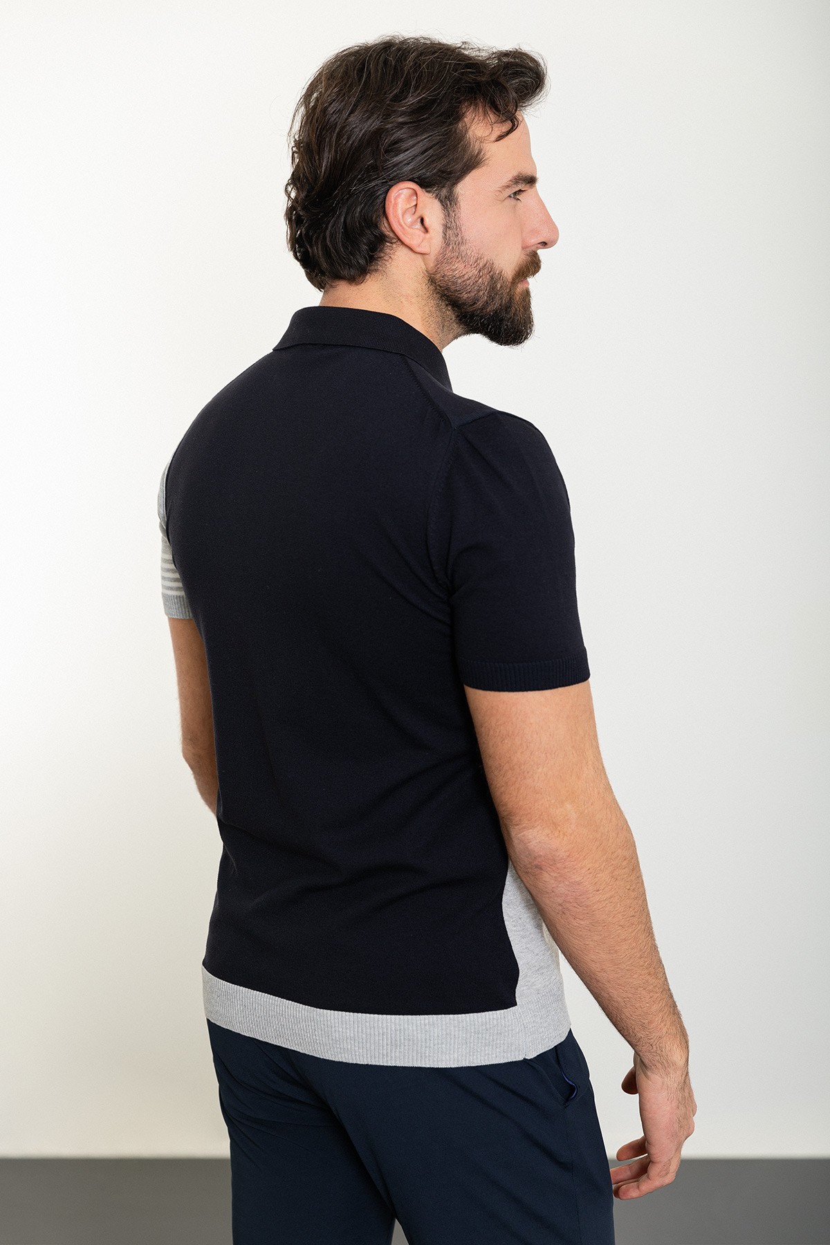 Parçalı Slim Fit Polo Yaka Erkek Triko T-Shirt