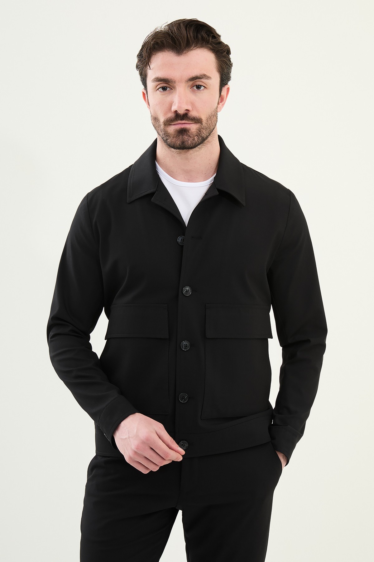 Çizgili Slim Fit Erkek Mont Pantolon Takım