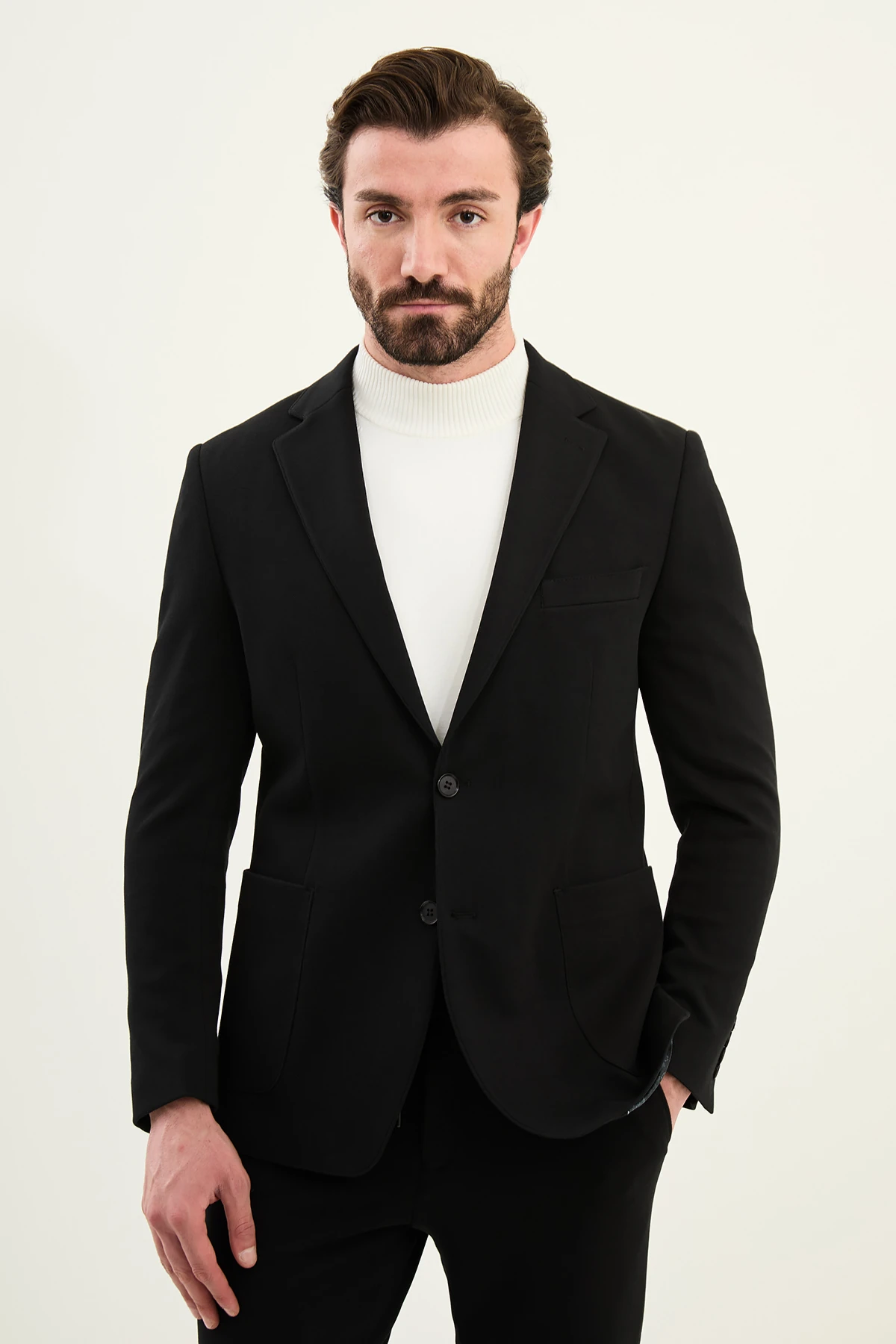 Dokulu Slim Fit Mono Yaka Torca Cep Beli Lastikli İpli Erkek Takım Elbise