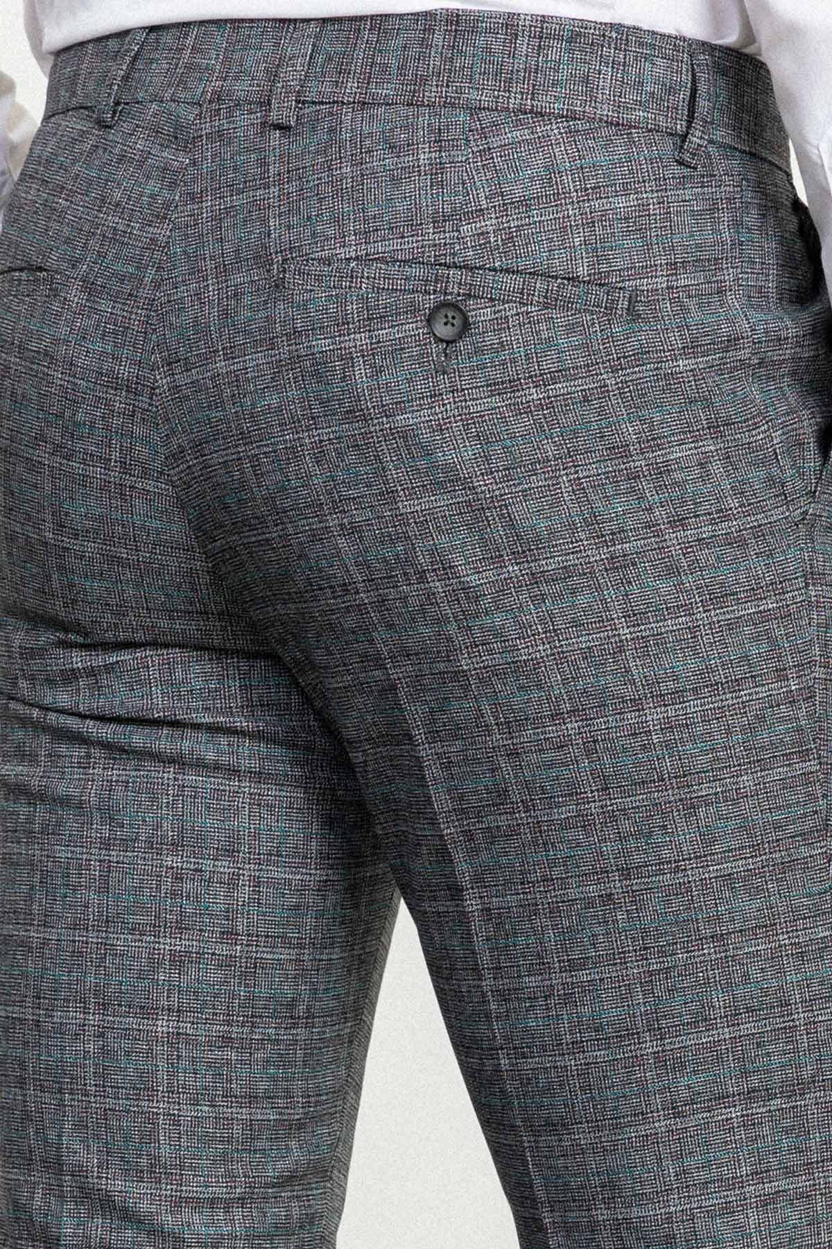 Ekoseli Slim Fit Klasik Yün Erkek Pantolon