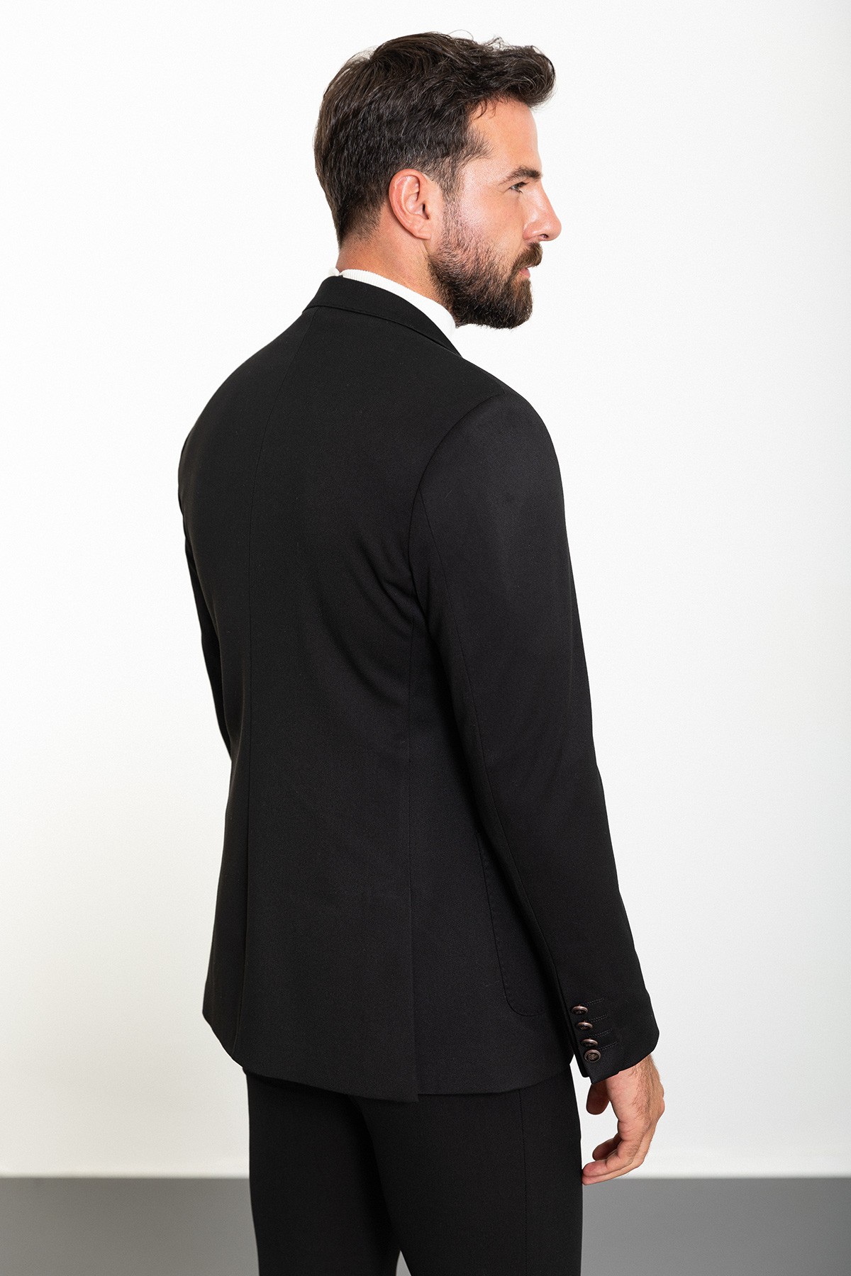 Düz Slim Fit Mono Yaka Kruvaze Erkek Ceket