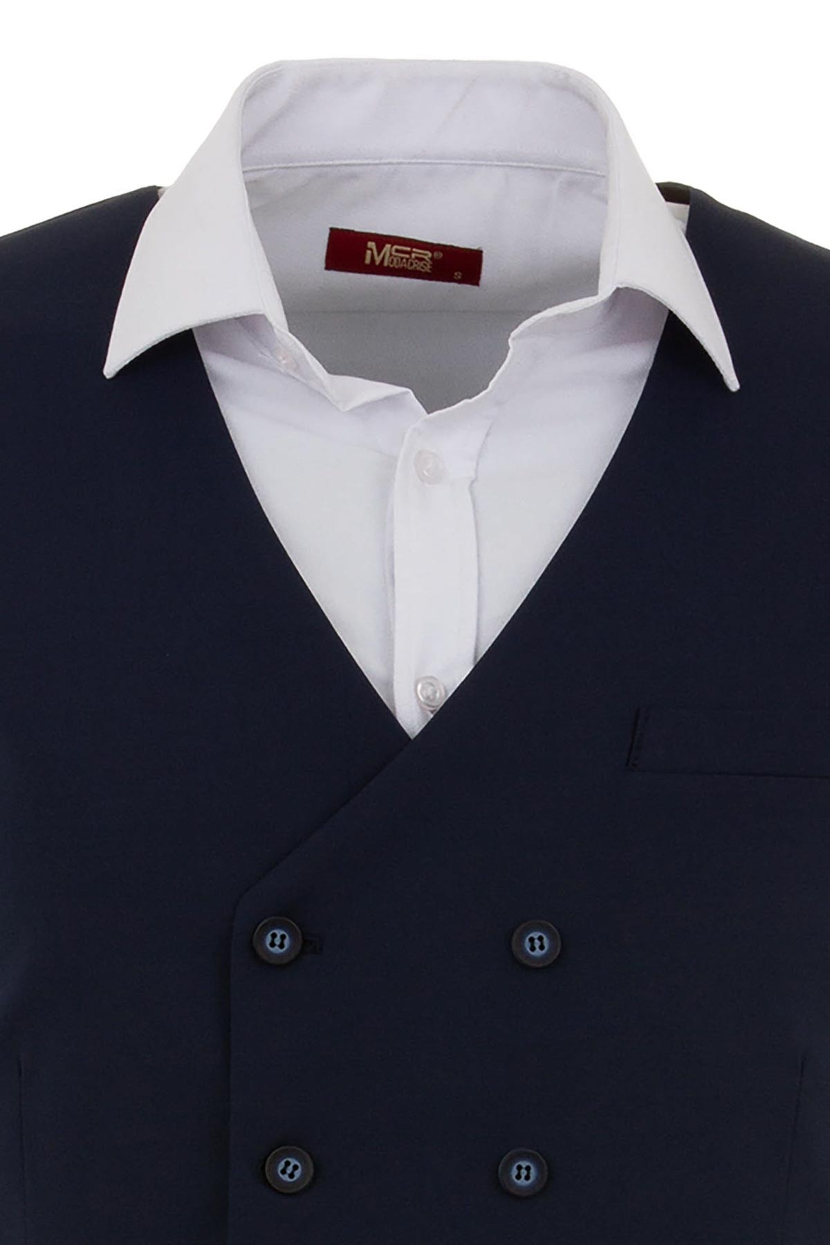 Düz Slim Fit Kruvaze Erkek Yelek