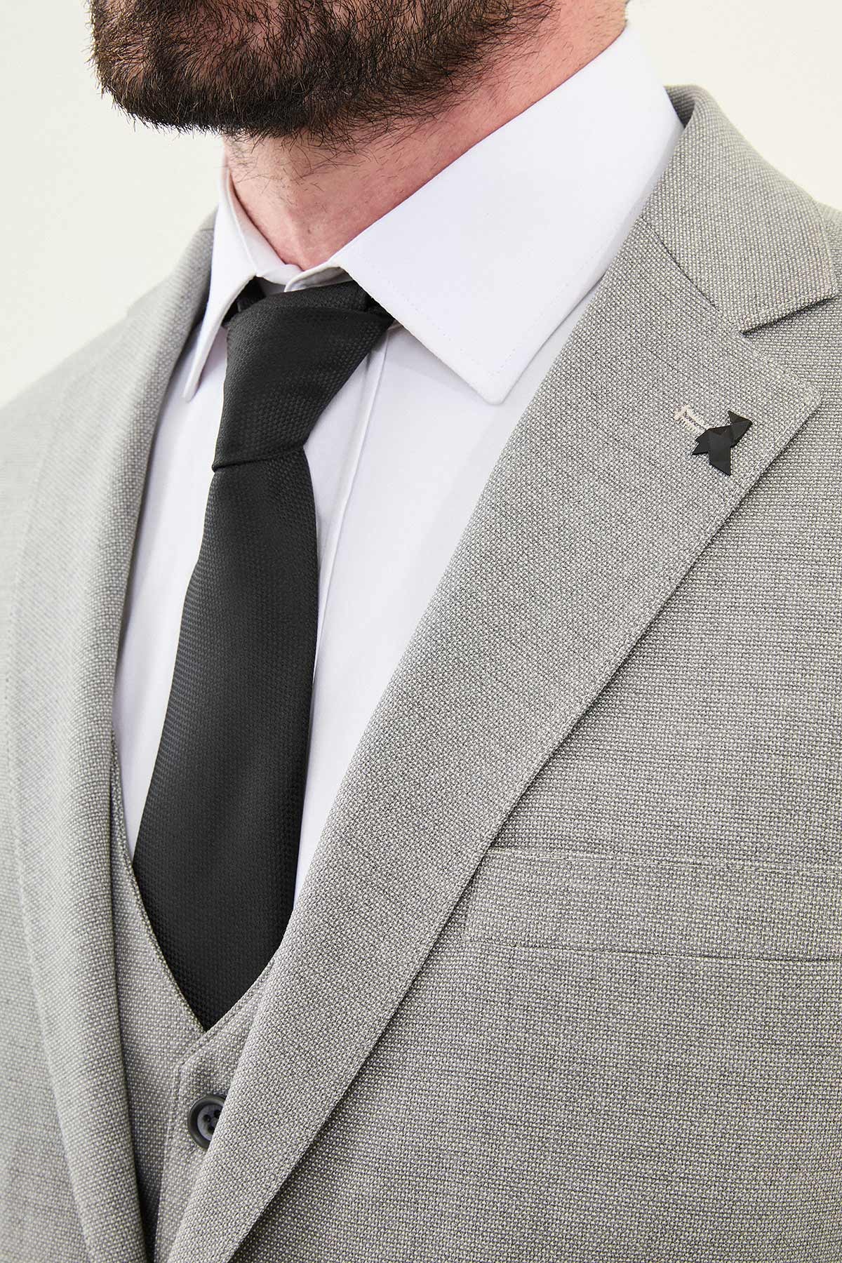 Desenli Slim Fit Mono Yaka Erkek Takım Elbise