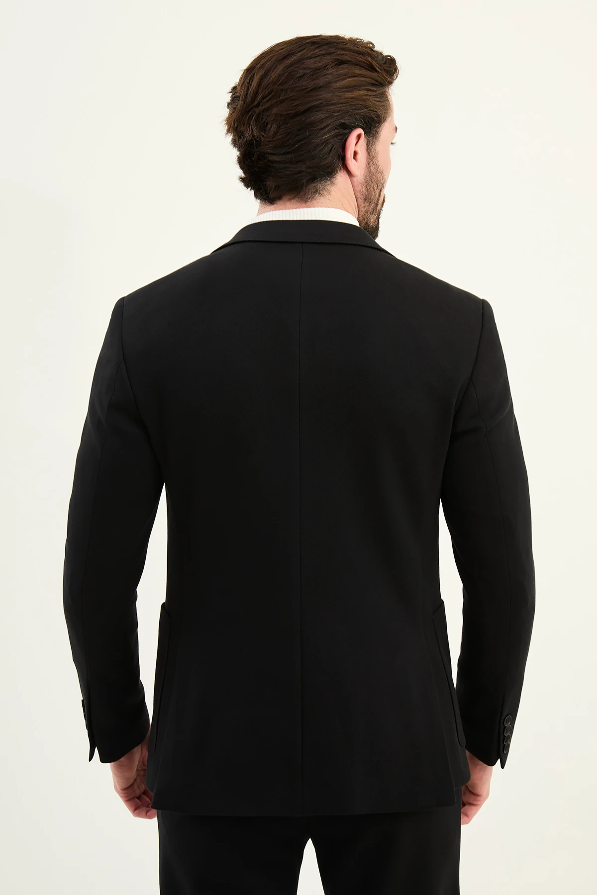 Dokulu Slim Fit Mono Yaka Torca Cep Beli Lastikli İpli Erkek Takım Elbise