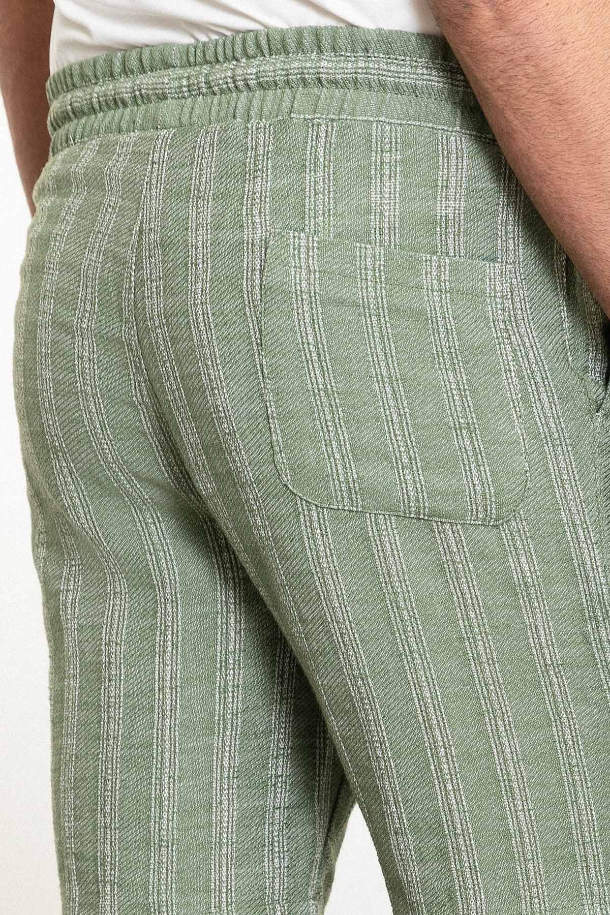 Çizgili Super Slim Fit Beli Lastikli İpli Erkek Şort