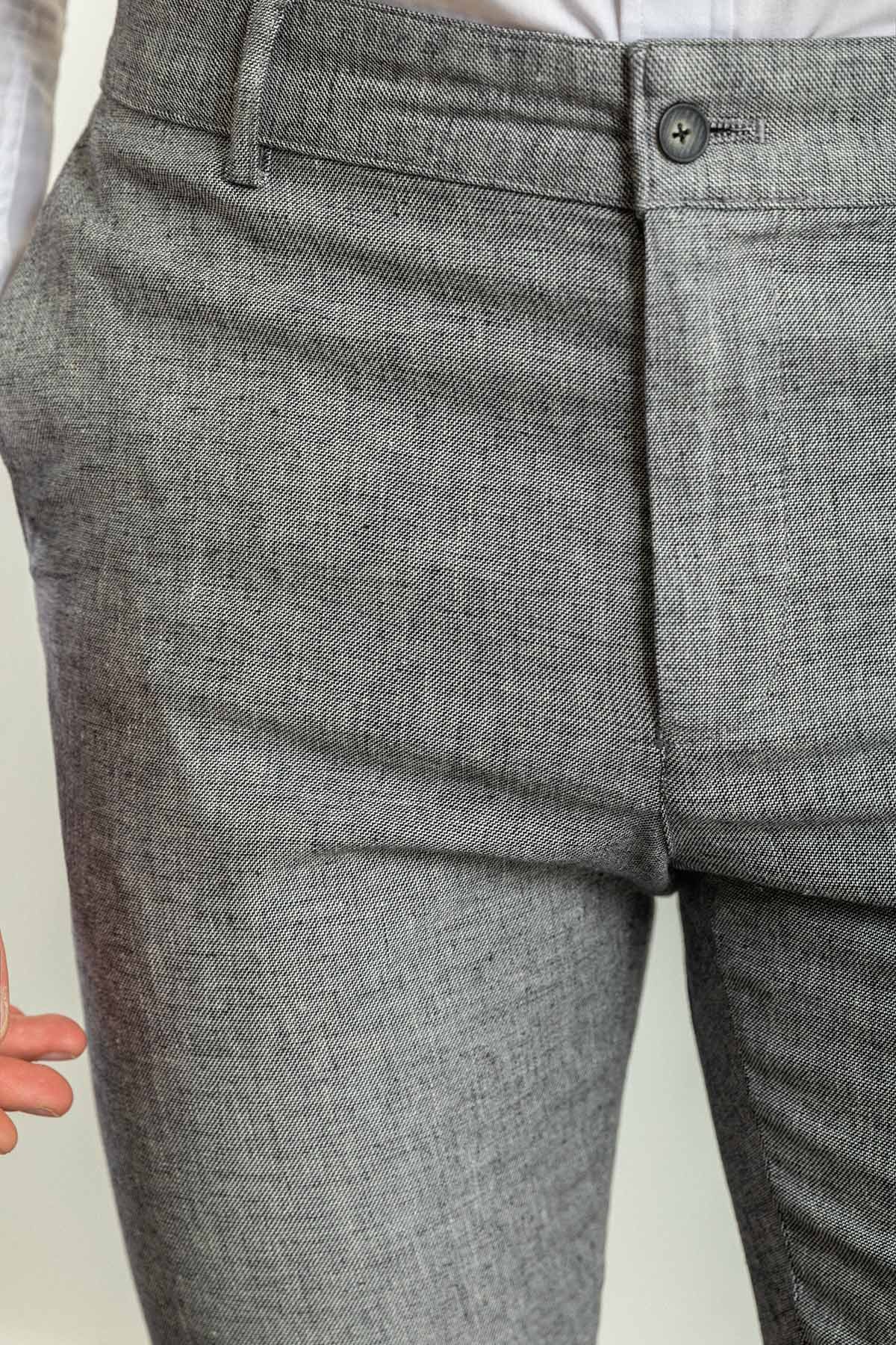 Desenli Super Slim Fit Keten Erkek Pantolon