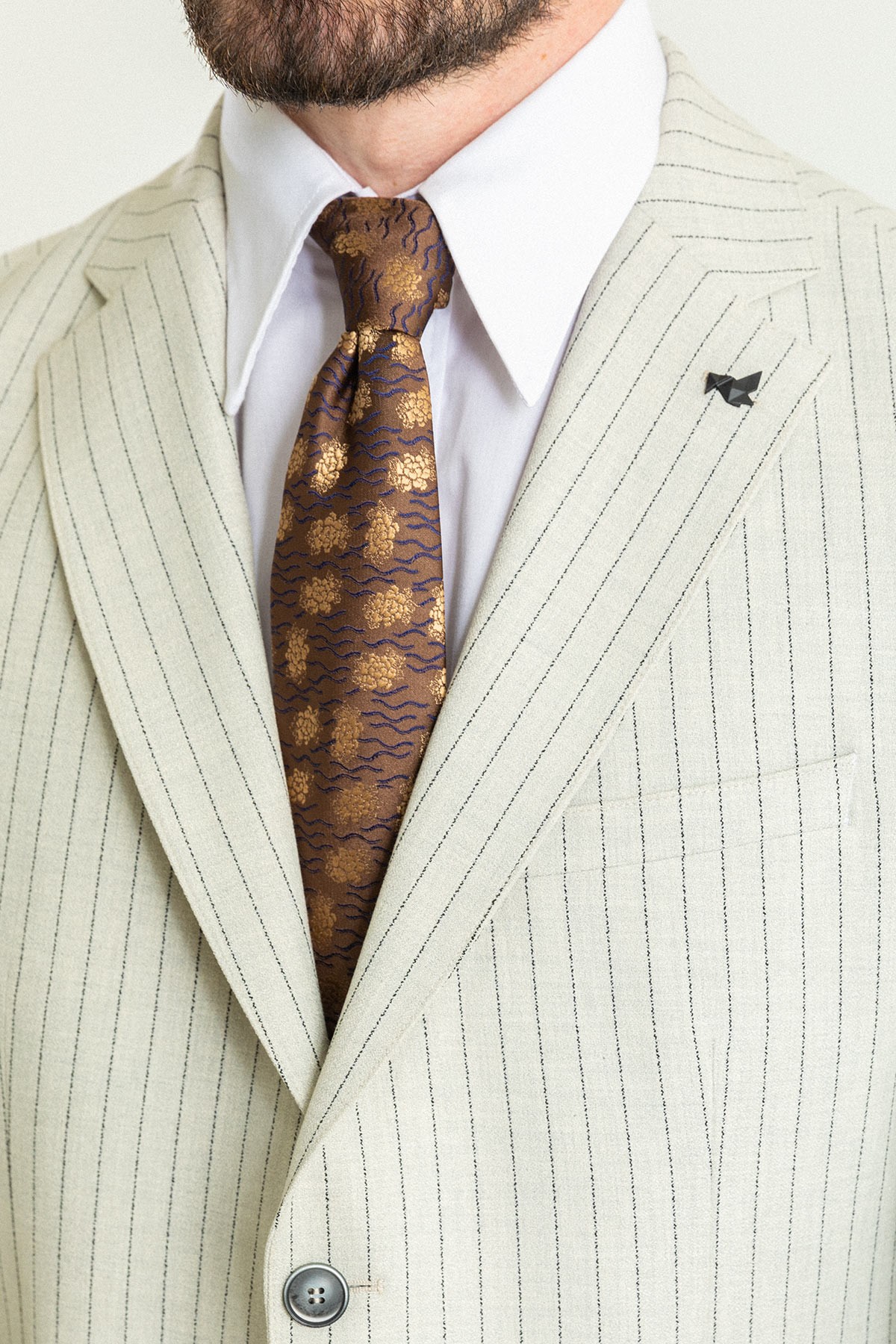 Çizgili Slim Fit Geniş Yaka Keten Erkek Takım Elbise