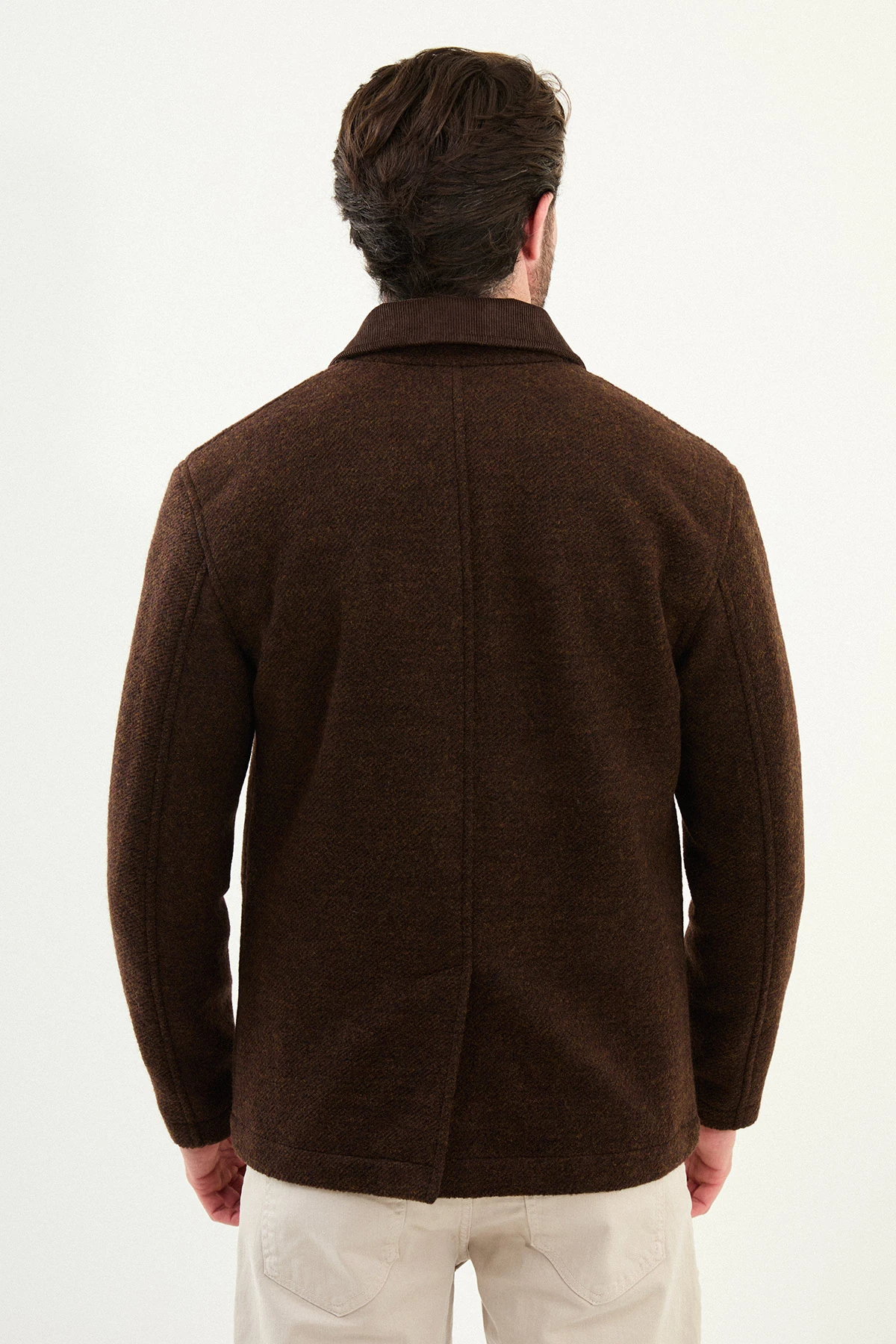 Kırçıllı Slim Fit Kadife Yaka Torba Cepli Erkek Trenchcoat