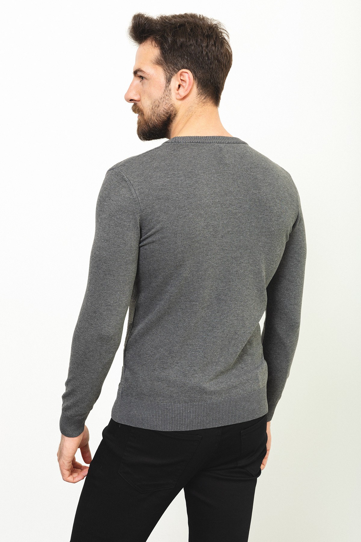 Kareli Slim Fit Bisiklet Yaka Erkek Kazak