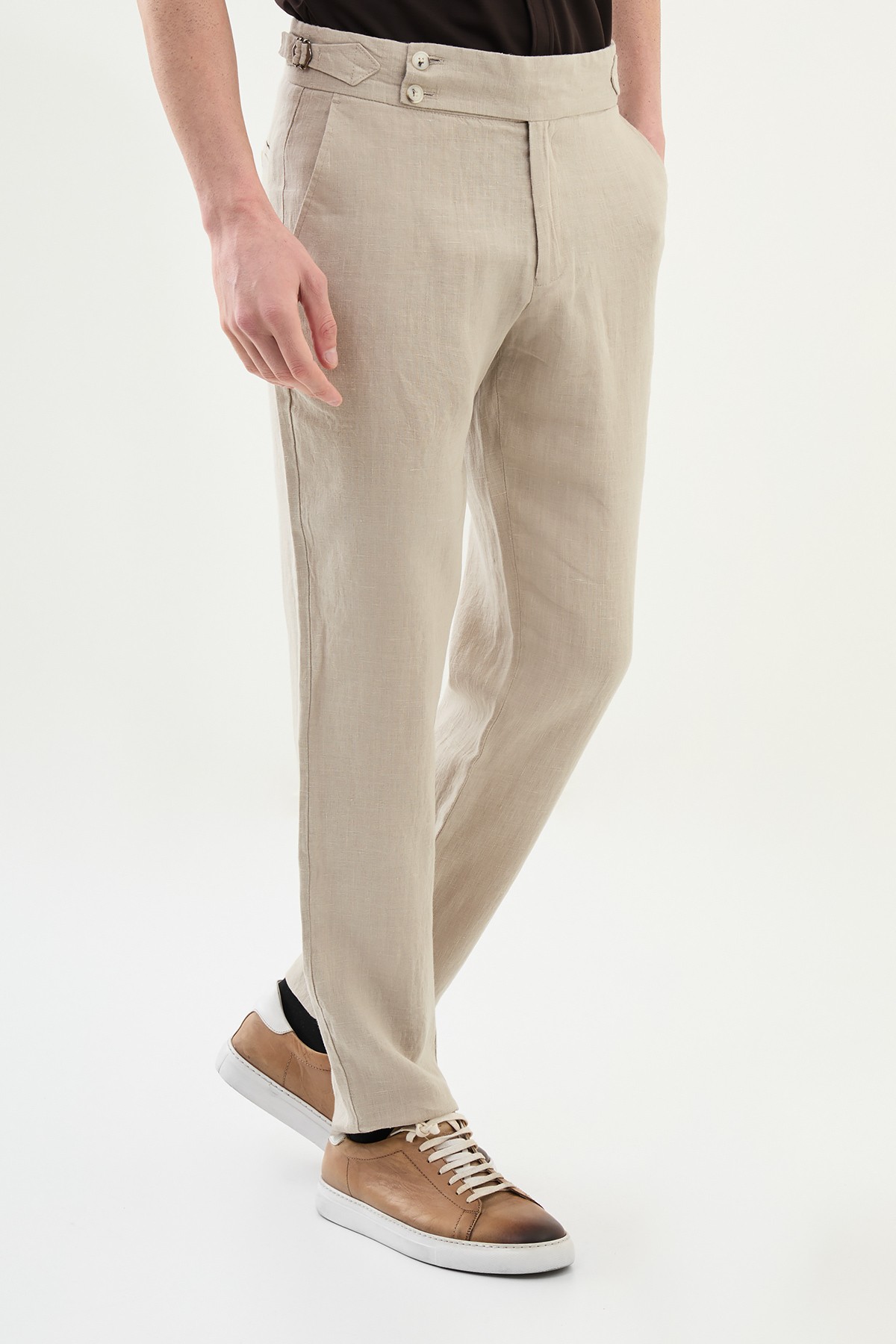 Düz Slim Fit %100 Keten Erkek Pantolon