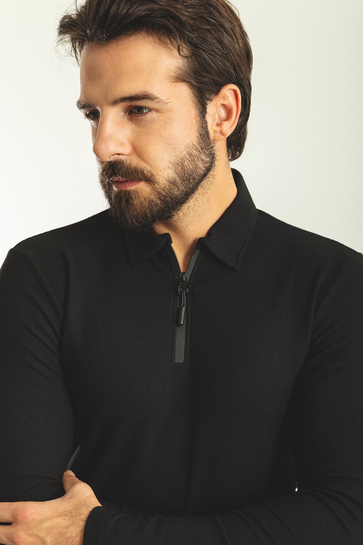 Slim Fit Fermuarlı Polo Yaka Uzun Kollu Erkek T-Shirt