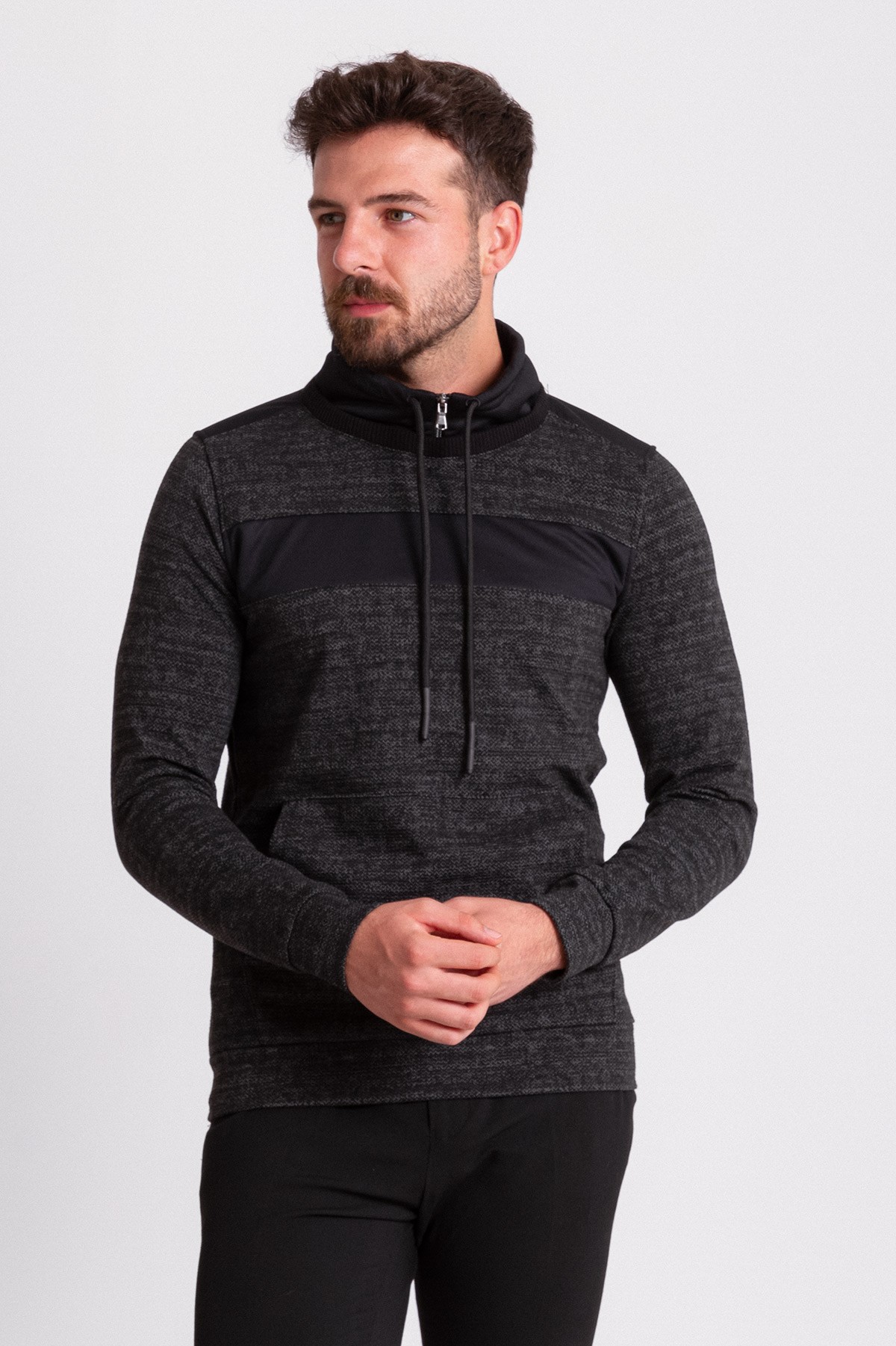 Kırçıllı Slim Fit Uzun Kollu Yarım Balıkçı Yaka Erkek Sweat