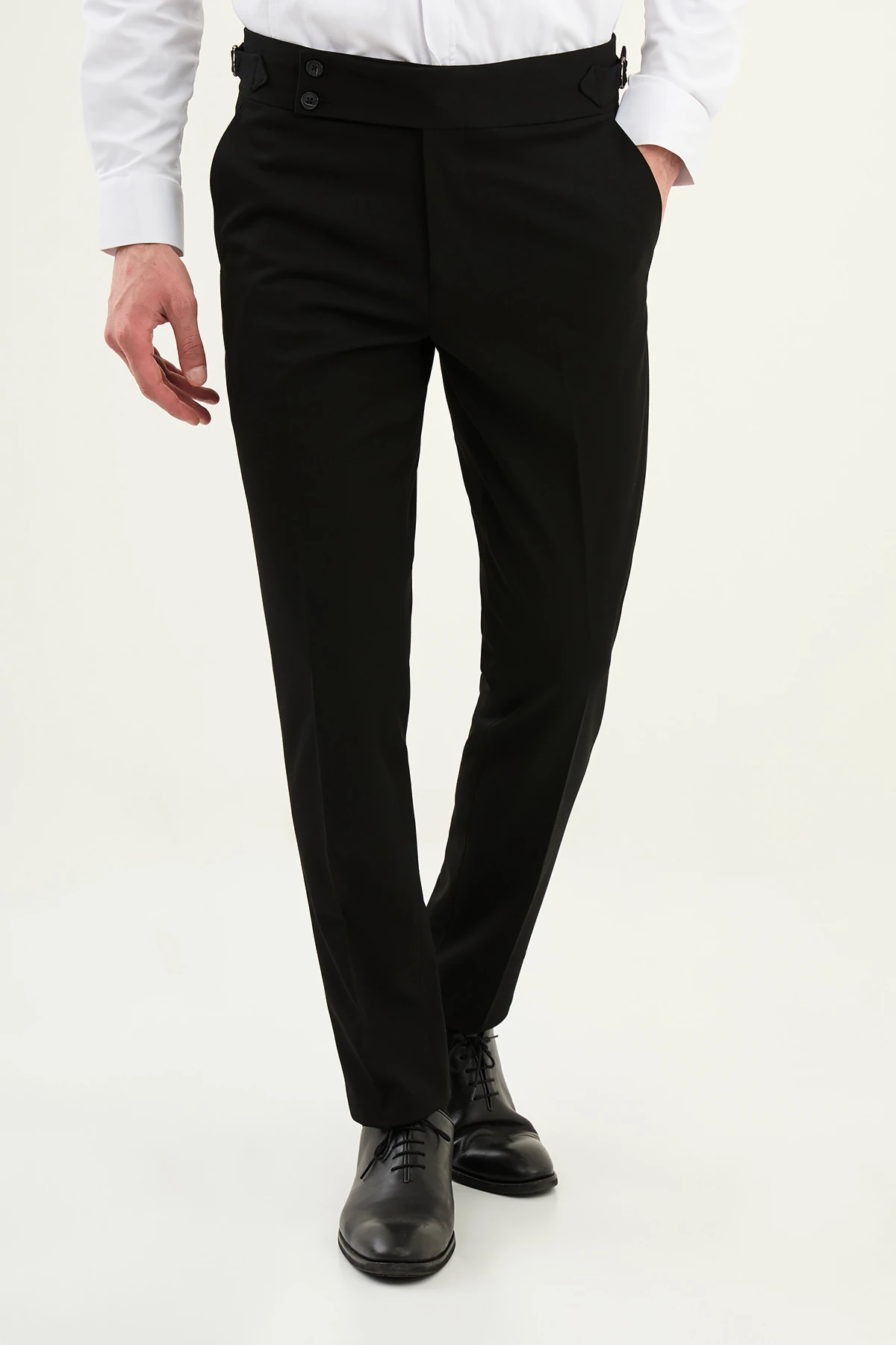 Düz Super Slim Fit Kemer Detaylı Tokalı Erkek Pantolon - Siyah