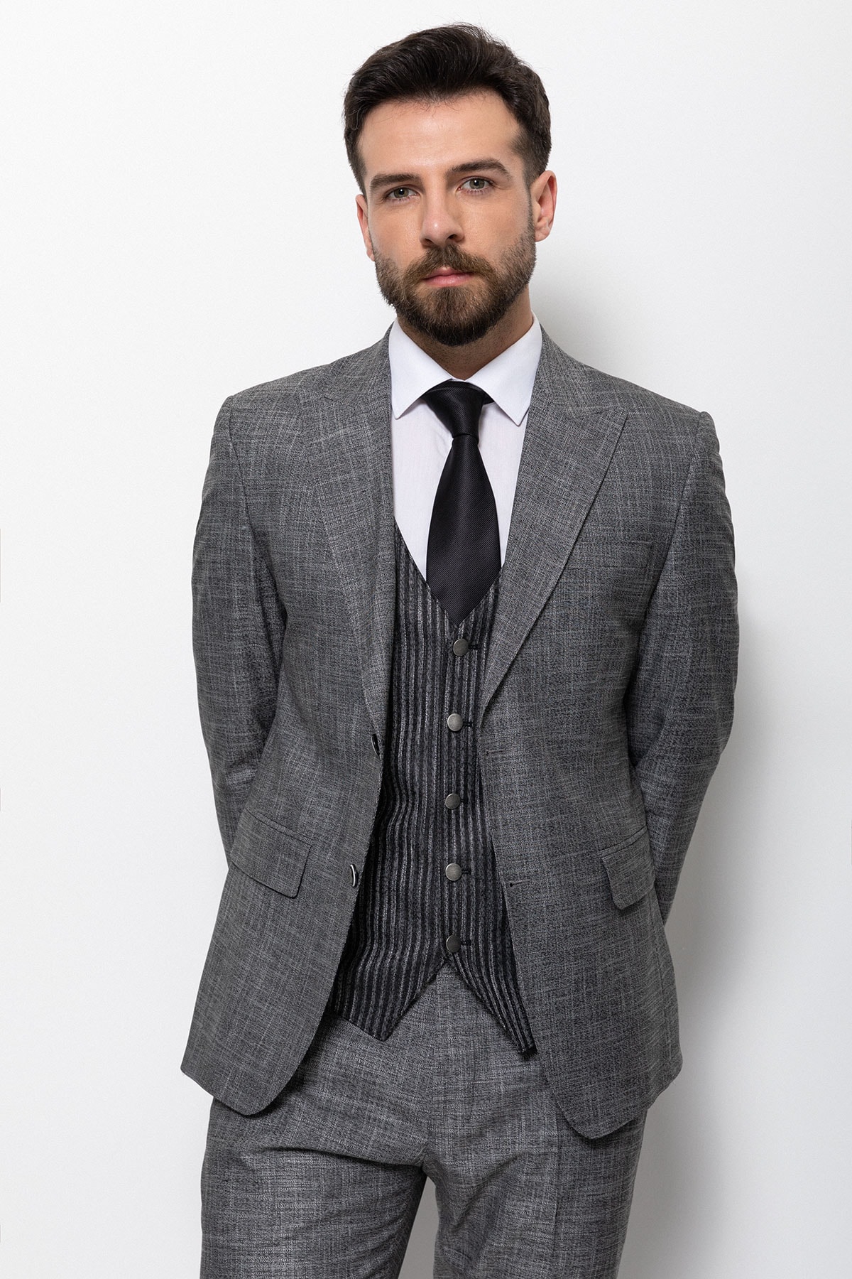 Kırçıllı Slim Fit Kırlangıc Yaka Erkek Takım Elbise