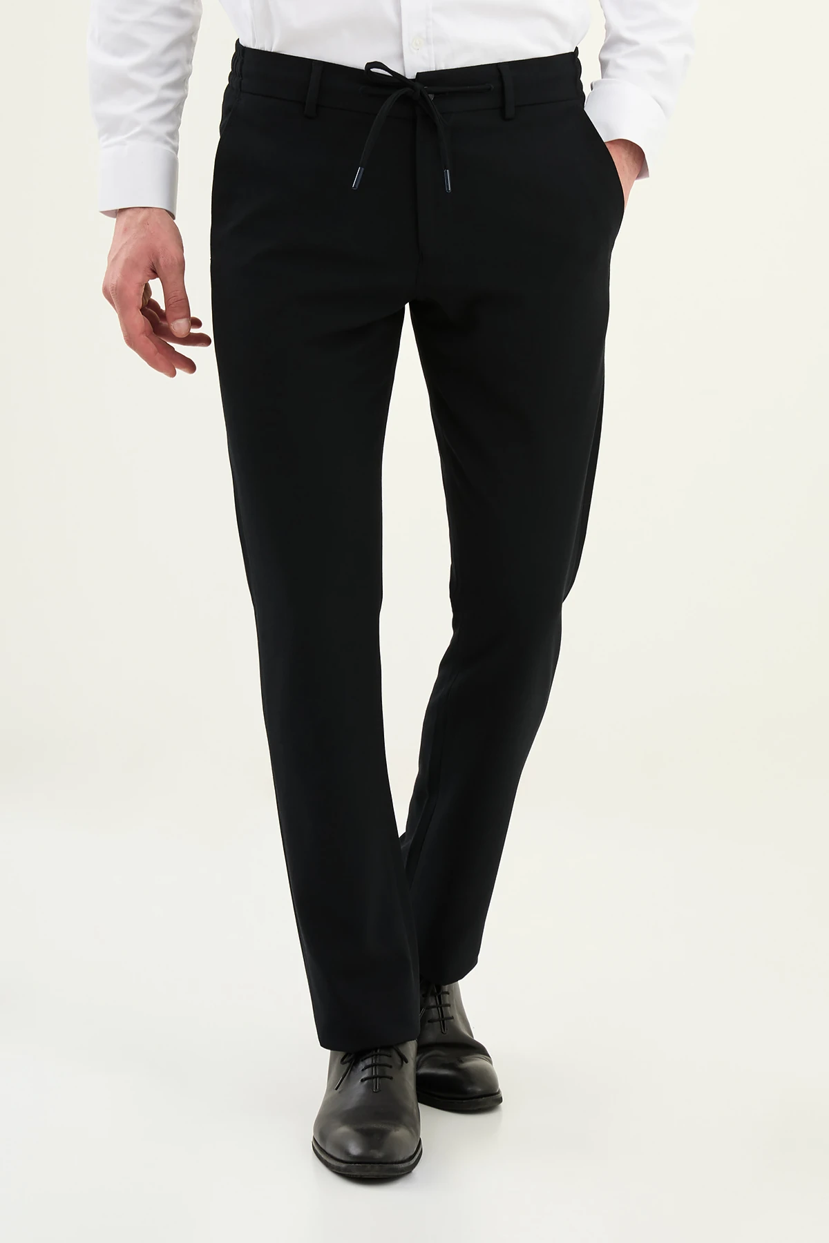 Düz Slim Fit İpli Beli Lastikli Erkek Pantolon - Koyu Lacivert