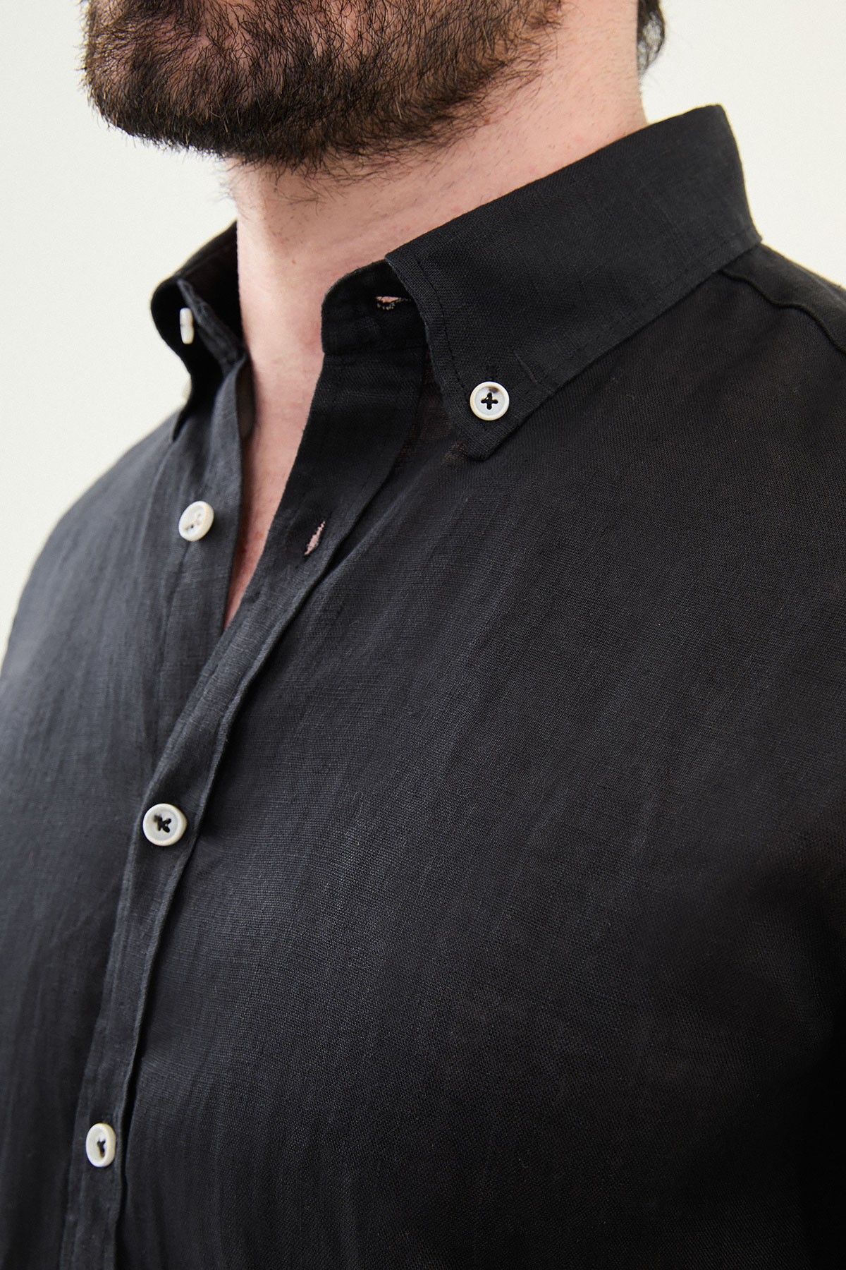 Düz Slim Fit %100 Keten Erkek Gömlek