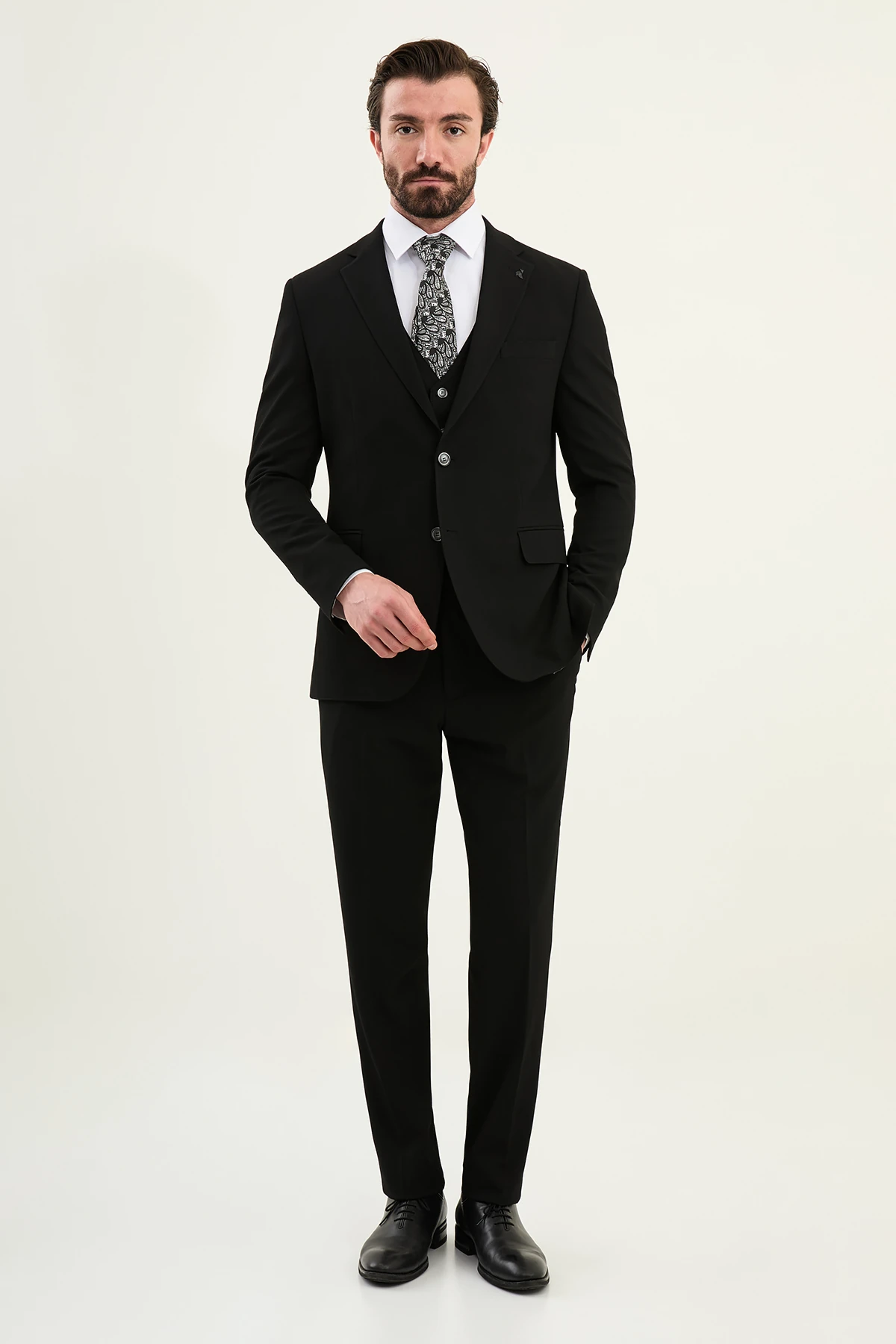 Dokulu Slim Fit Mono Yaka Erkek Takım Elbise