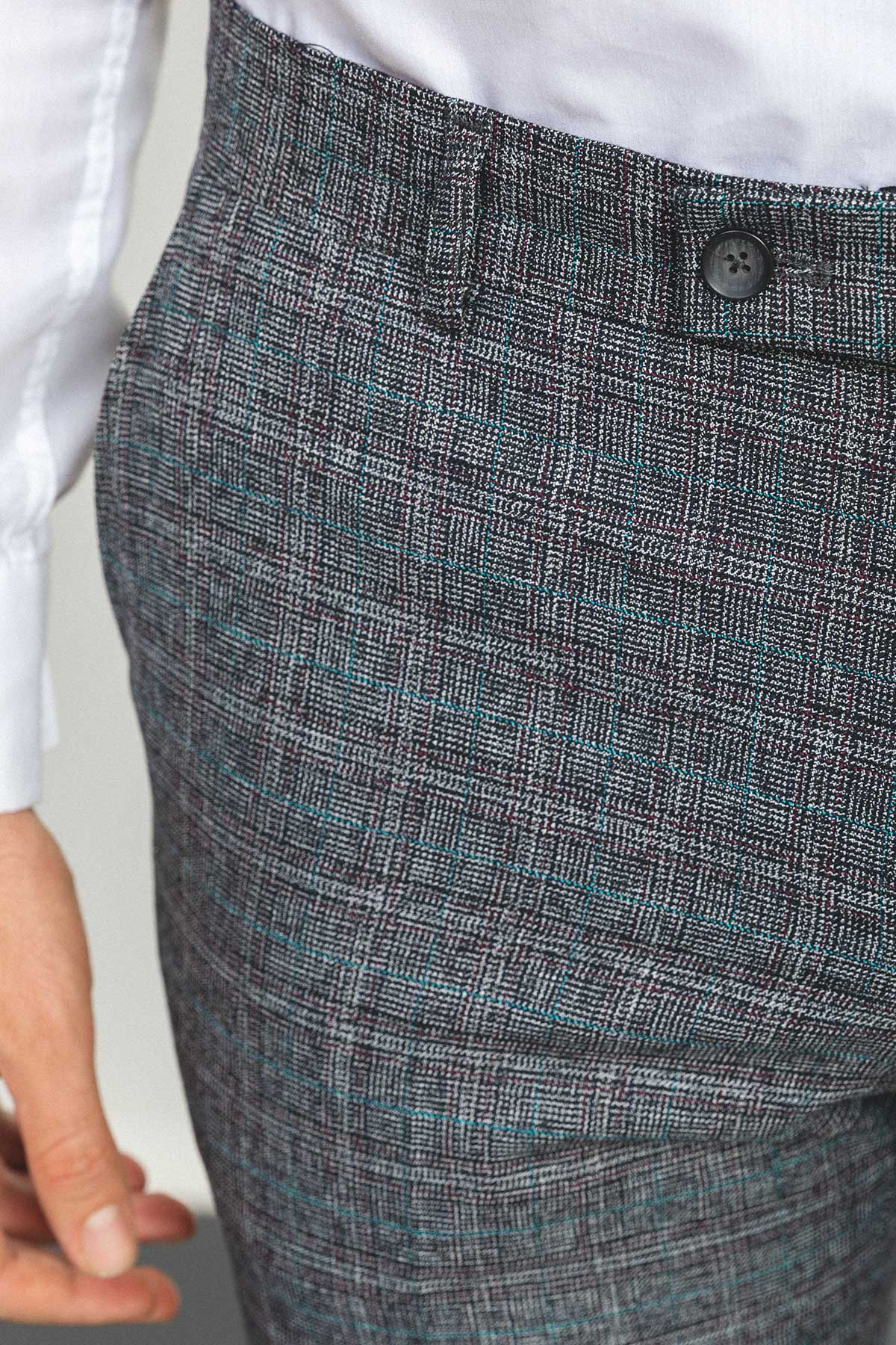 Ekoseli Slim Fit Klasik Yün Erkek Pantolon