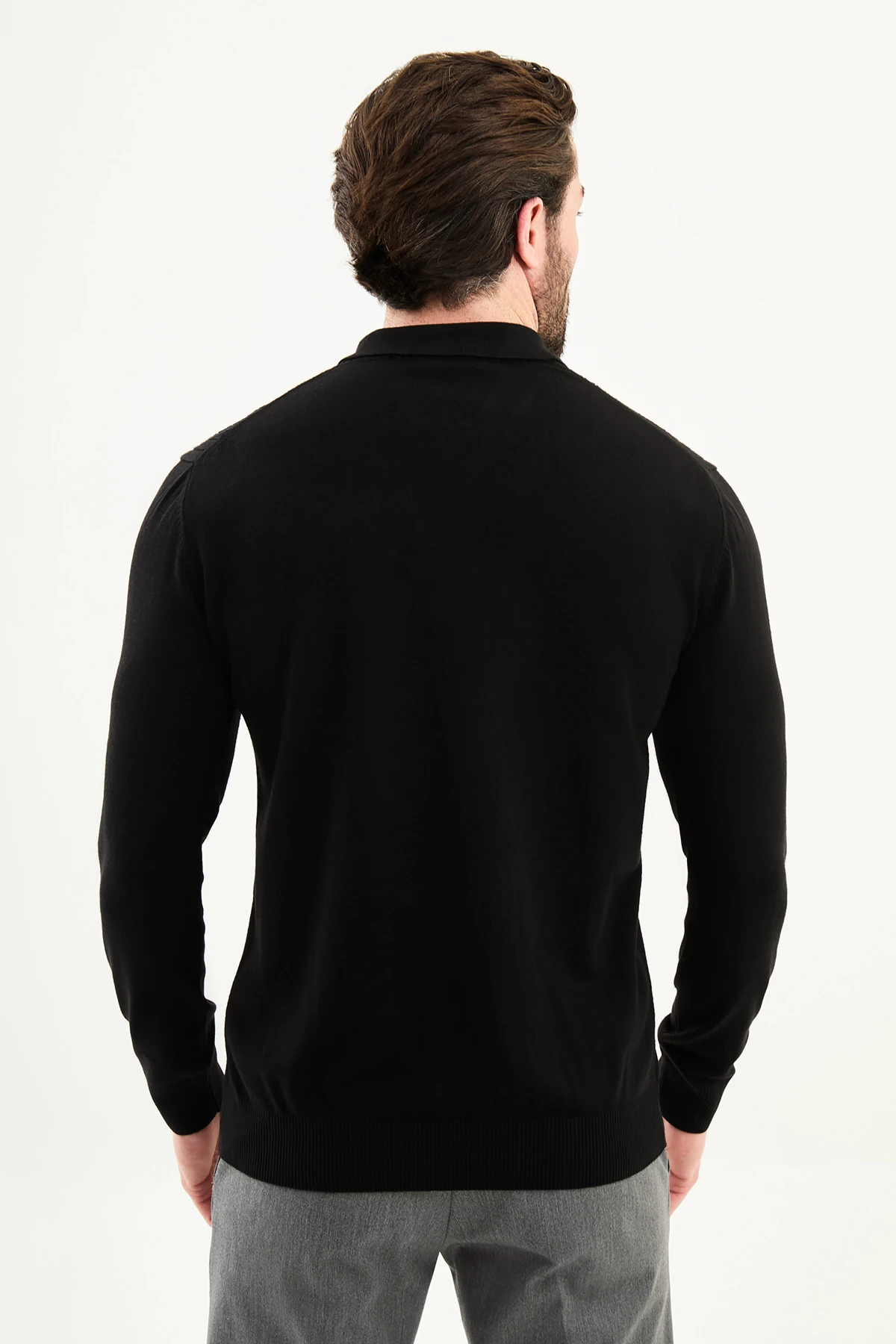 Fitilli Slim Fit Polo Yaka Erkek Triko Kazak