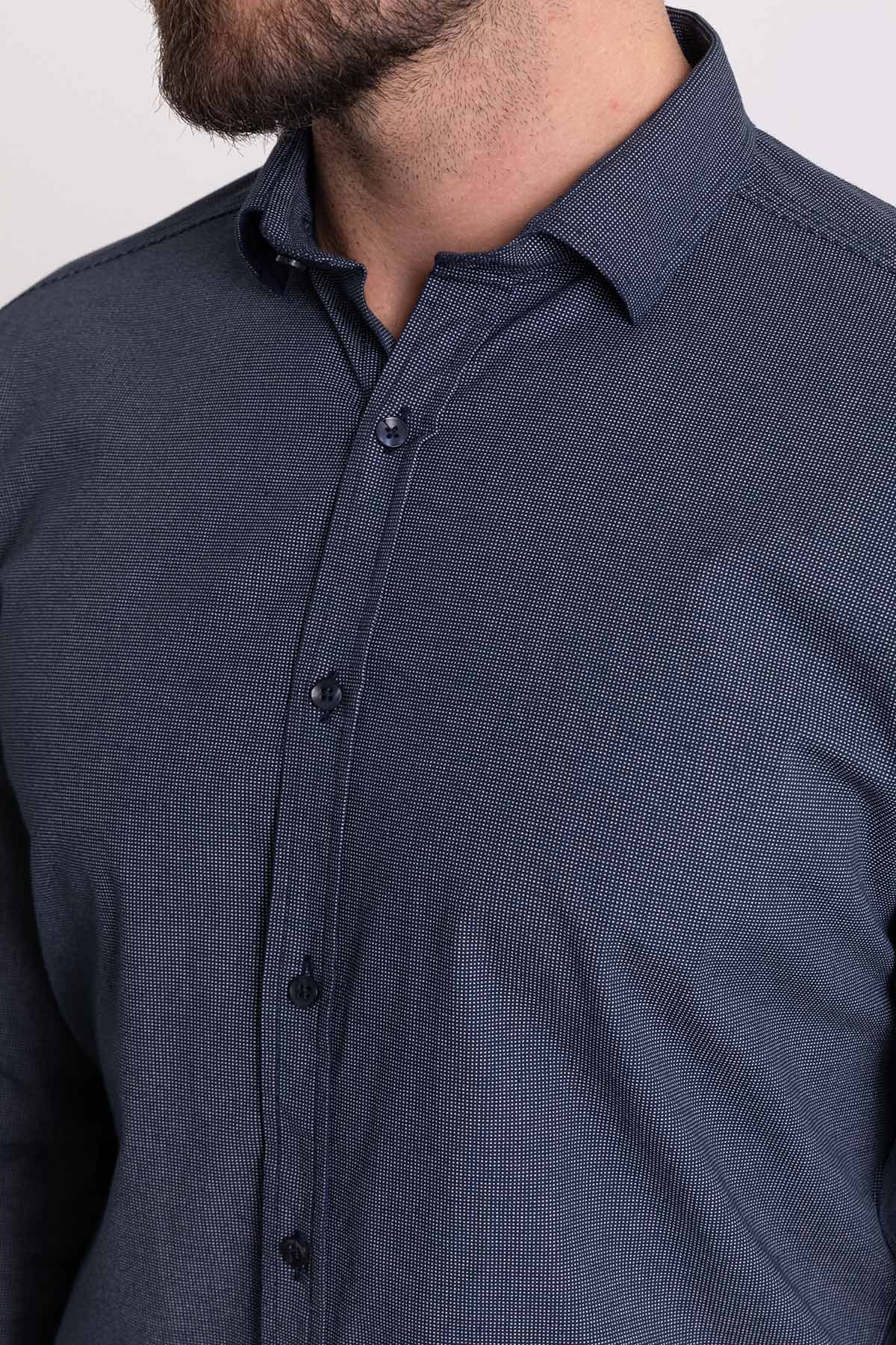 Nokta Desenli Slim Fit Gizli Düğmeli Erkek Gömlek