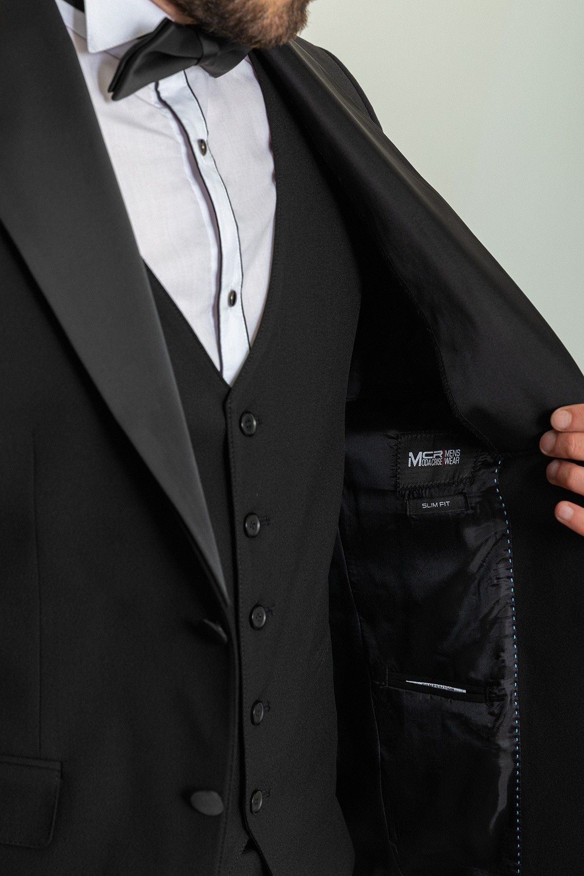 Düz Slim Fit Şal Yaka Saten Erkek Damatlık