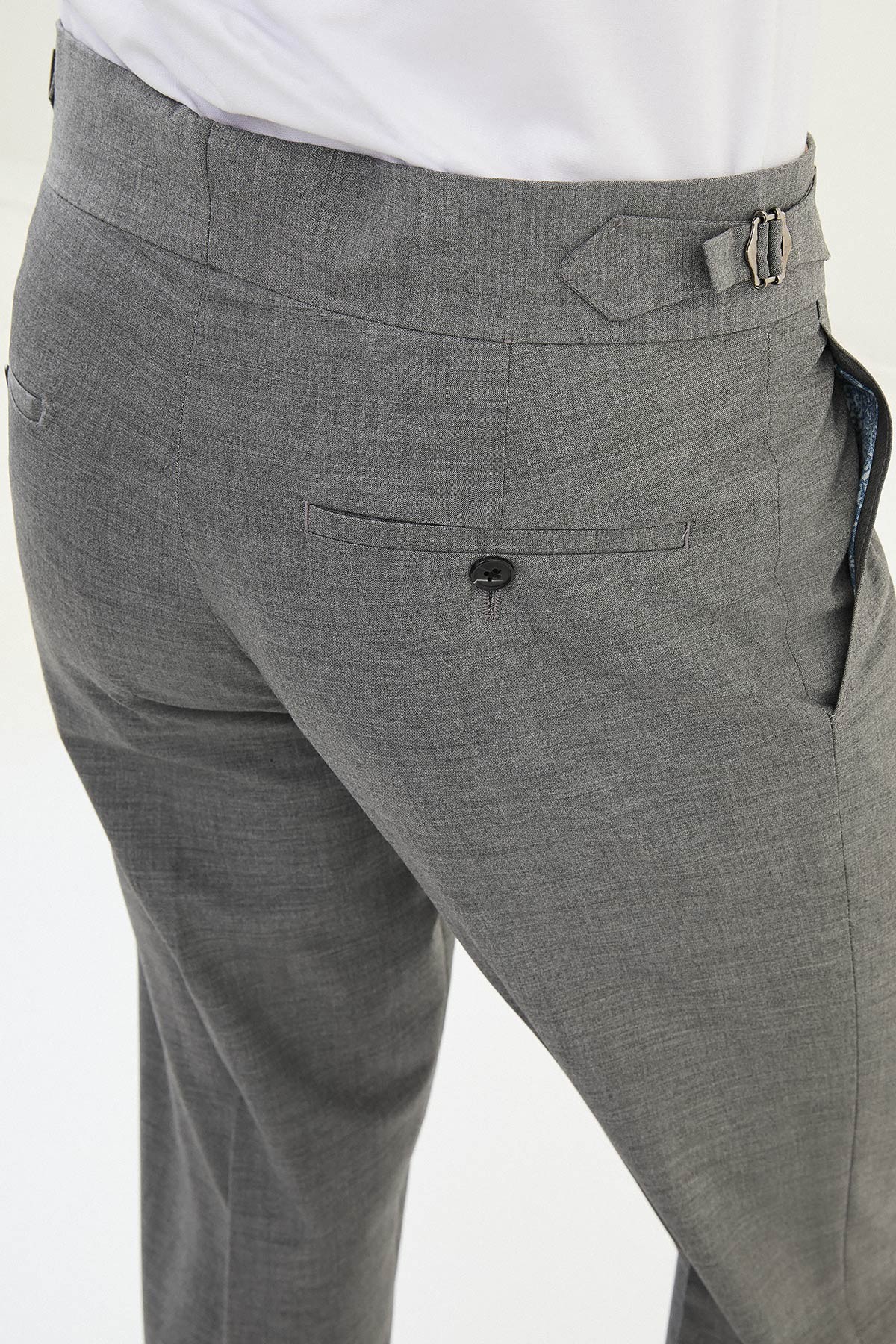 Düz Slim Fit Beli Tokalı Erkek Pantolon