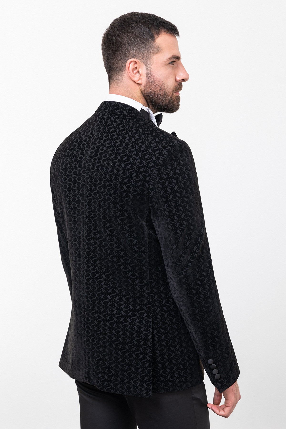 Desenli Slim Fit Geniş Yaka Kadife Erkek Damatlık