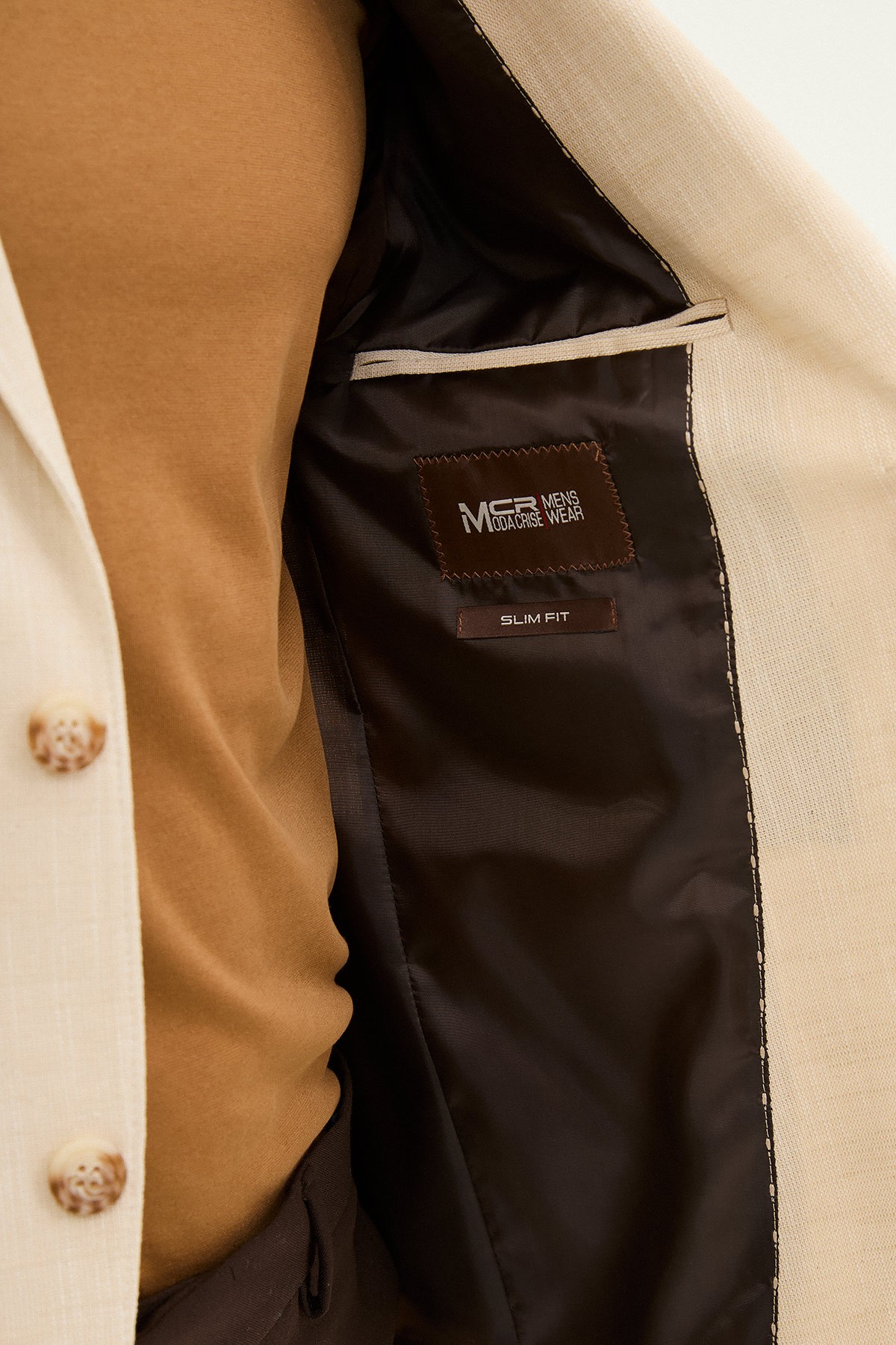 Desenli Slim Fit Torba Cep Keten Erkek Ceket