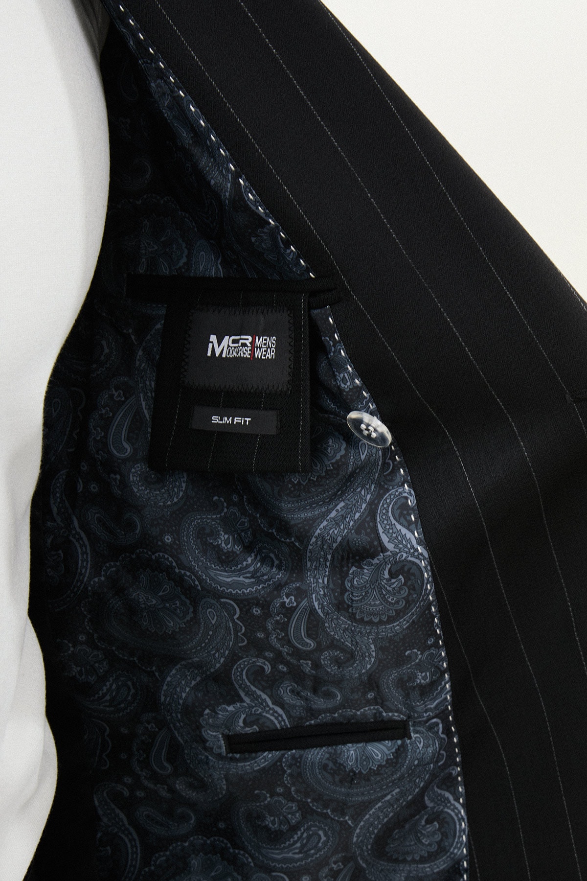 Çizgili Slim Fit Geniş Yaka Kruvaze Erkek Takım Elbise