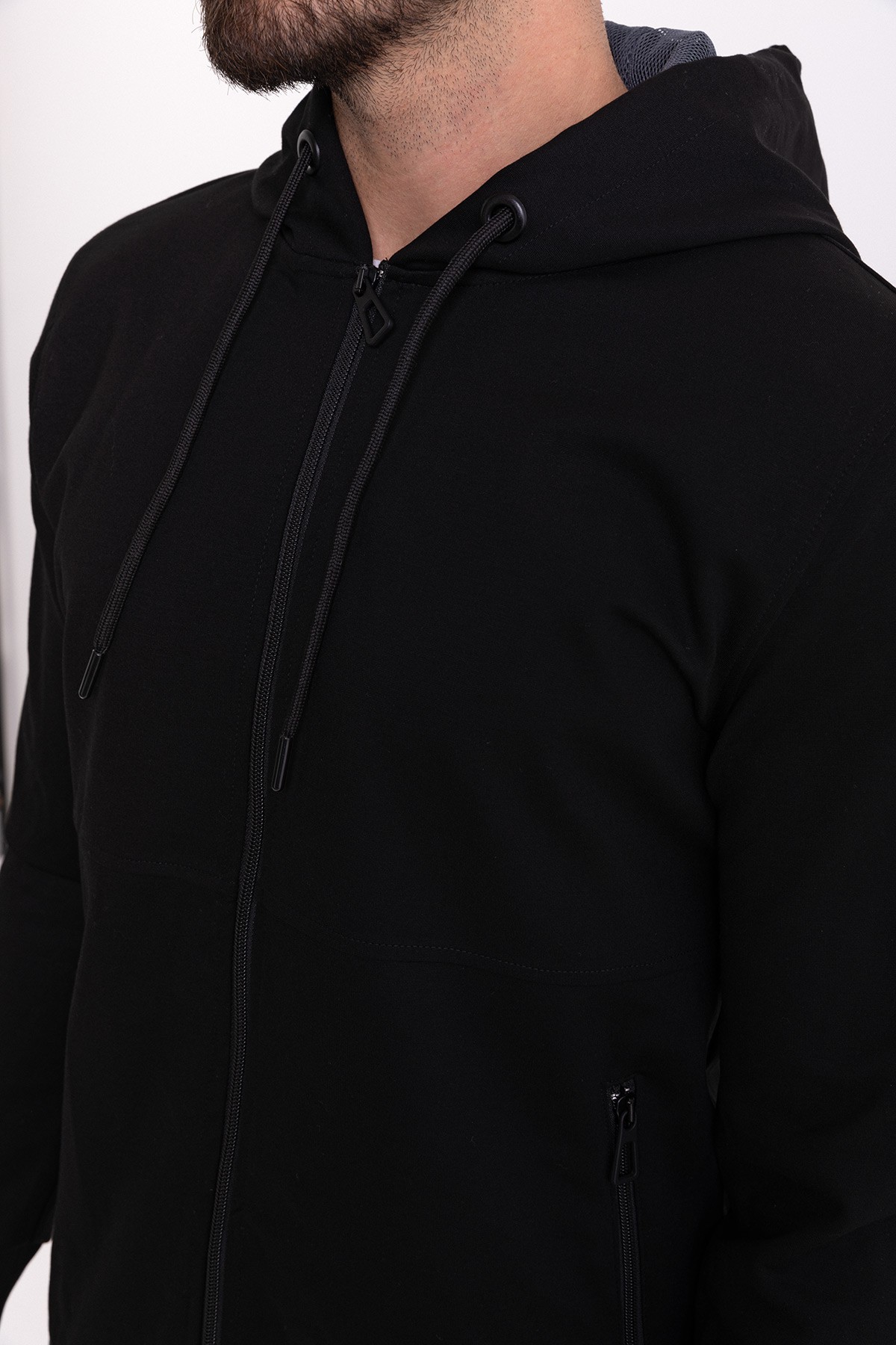 Fermuarlı Slim Fit Kapüşonlu Erkek Sweatshirt