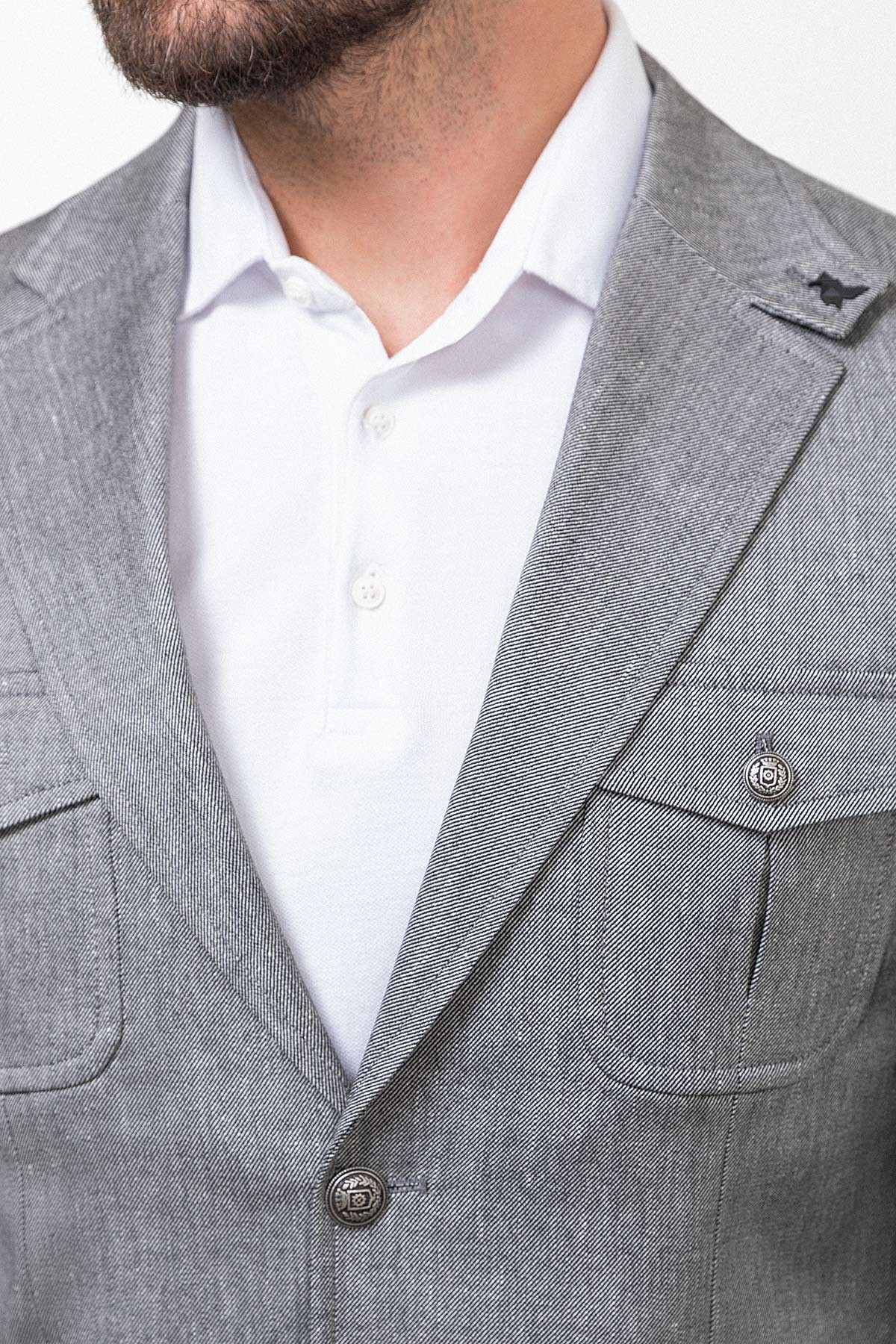 Kırçıllı Slim Fit Torba Cep Mono Yaka Keten Erkek Takım Elbise