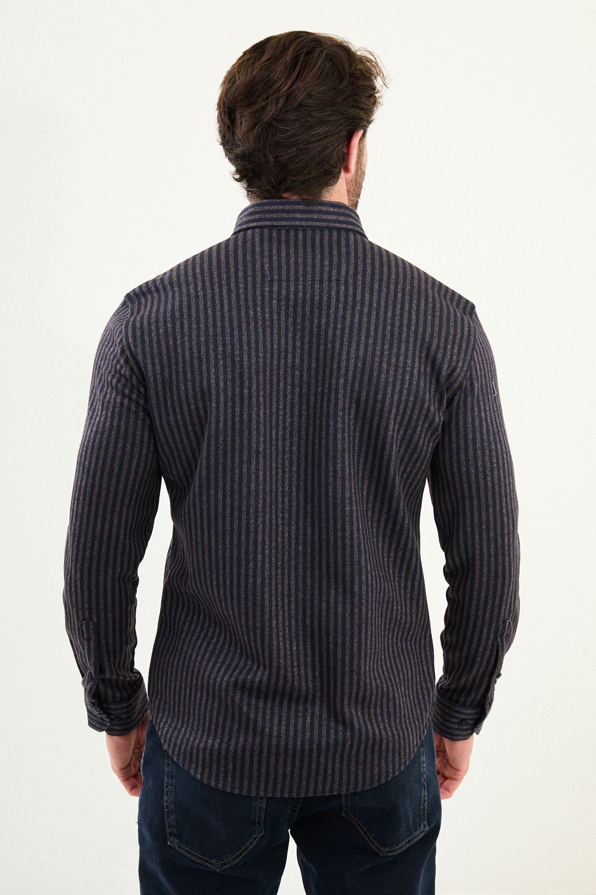 Çizgili Slim Fit Yün Erkek Gömlek