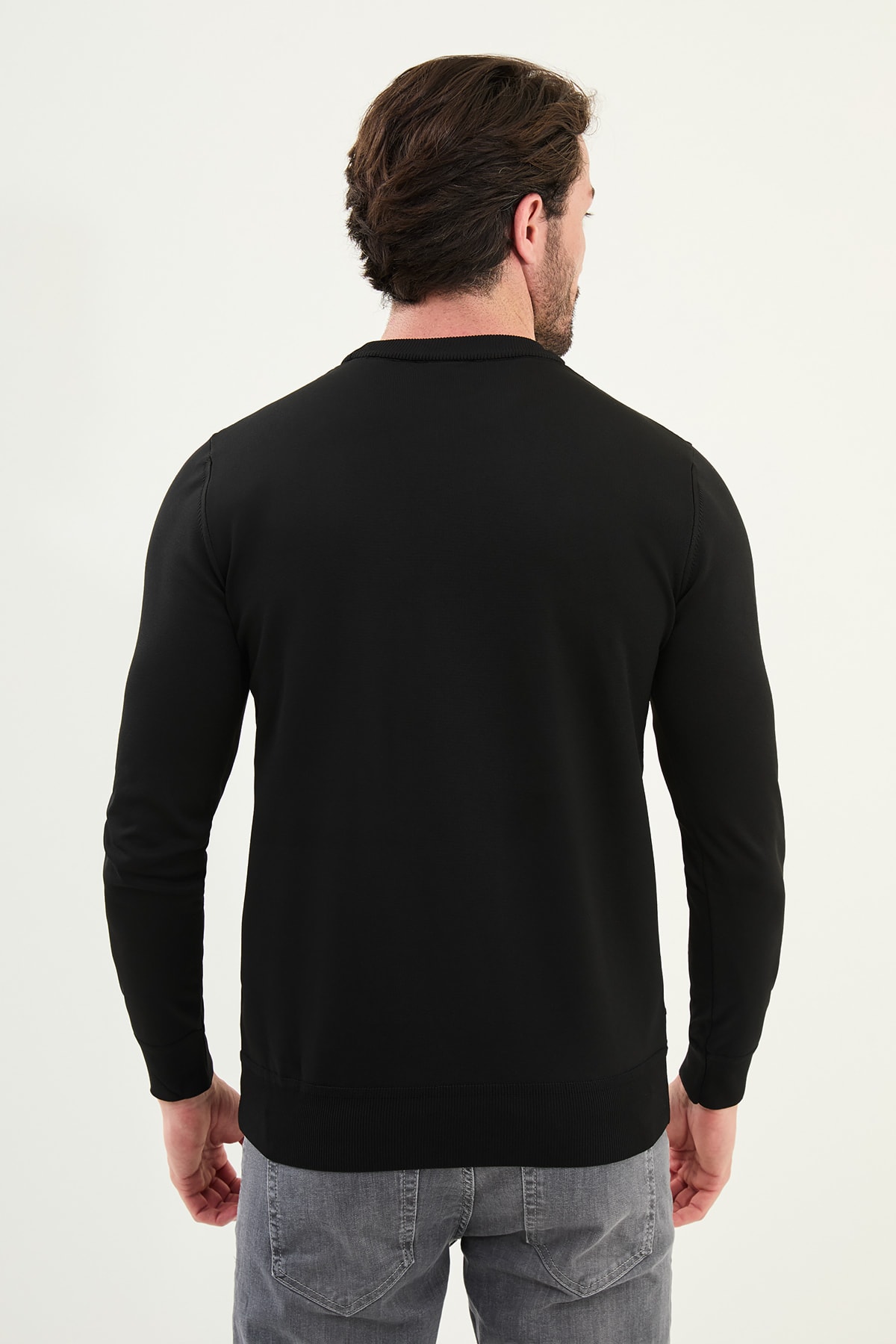 Desenli Slim Fit Bisiklet Yaka Erkek Triko Kazak