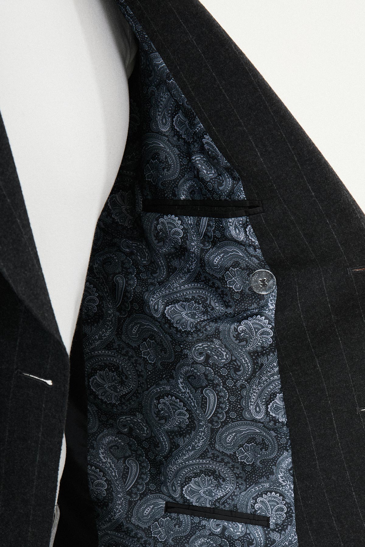 Çizgili Slim Fit Geniş Yaka Kruvaze Yün Erkek Ceket